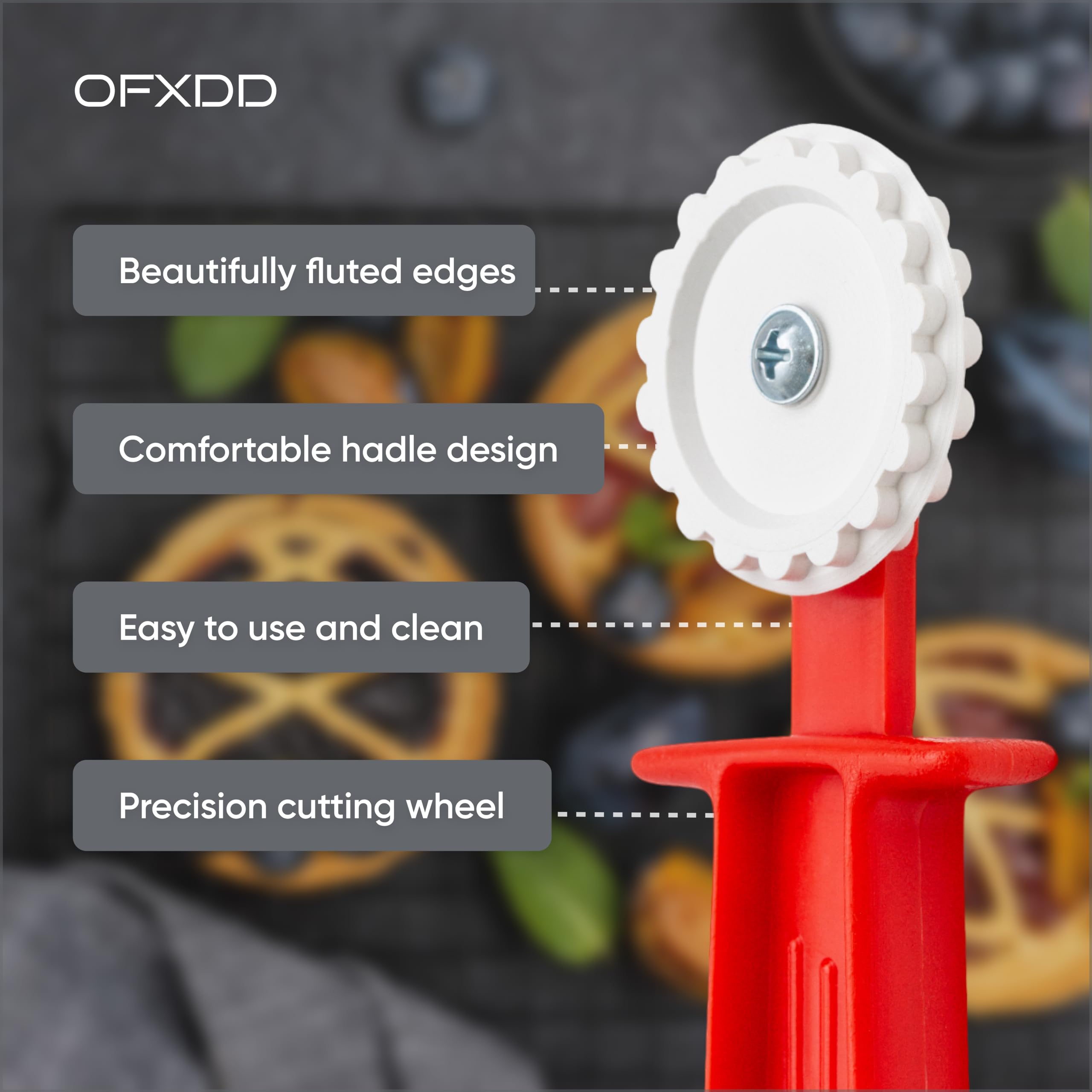 Ravioli Cutter - Hand Pasta Cutter Wheel With Roller - Plastic Pastry Crimper - Kitchen Fluted Pastry Cutter Wheel For Baking