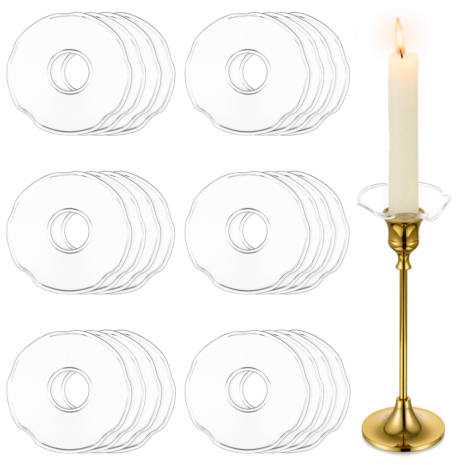 Hewory Glass Bobeches for Candlestick Holders, 24 Pcs Candle Drip Protectors Candle Rings for Tapers, Candle Drip Catcher for Ca