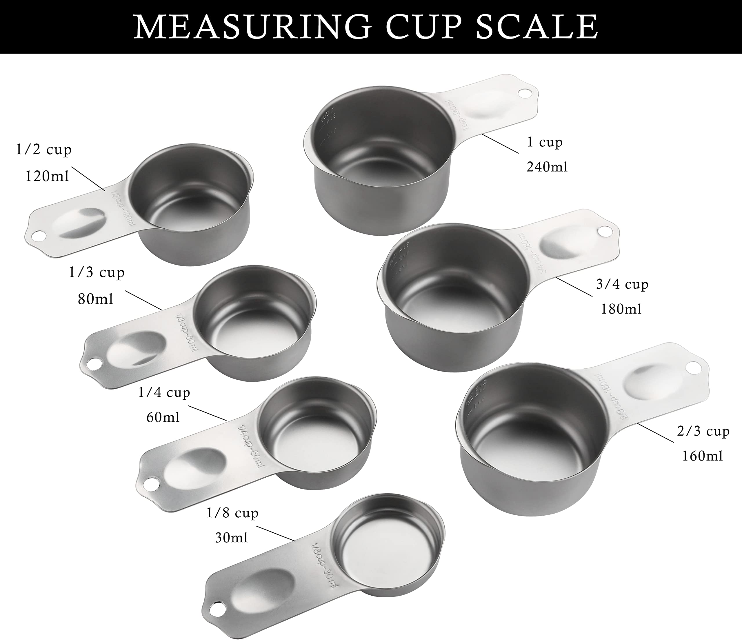 Stainless Steel Measuring Cups Set Of 7 Stackable Heavy Duty Measuring Cups For Dry And Liquid Ingredients