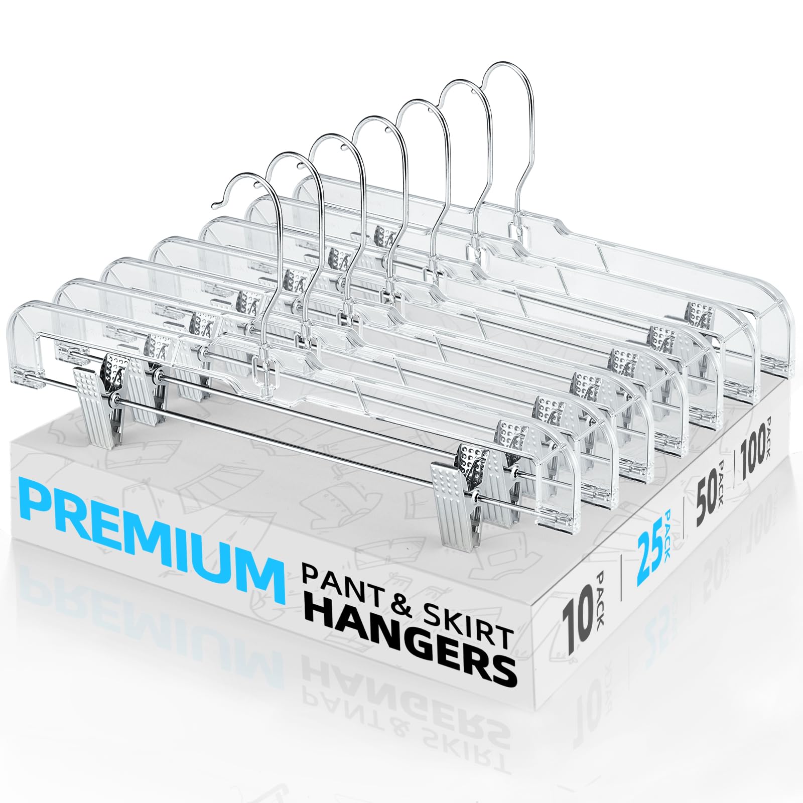 House Day 25 Pack Clear Pants Hangers With Clips, Non-Slip With Adjustable Heavy Duty Slim Plastic Hangers 14'' 360-Rotating Swi