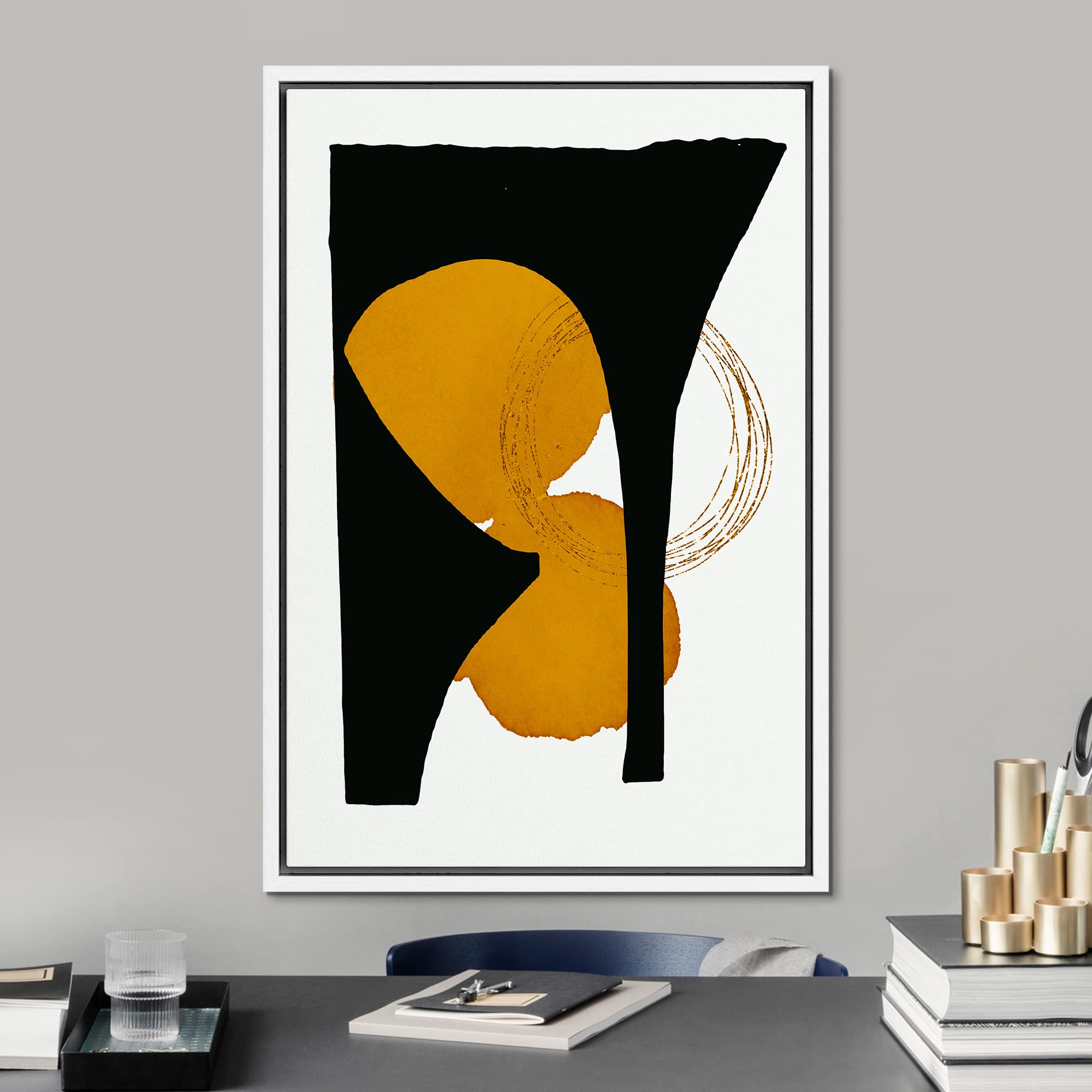 Signford Framed Canvas Print Wall Art Mid-Century Geometric Paint Strokes Abstract Shapes Illustrations Modern Art Decorative Bo