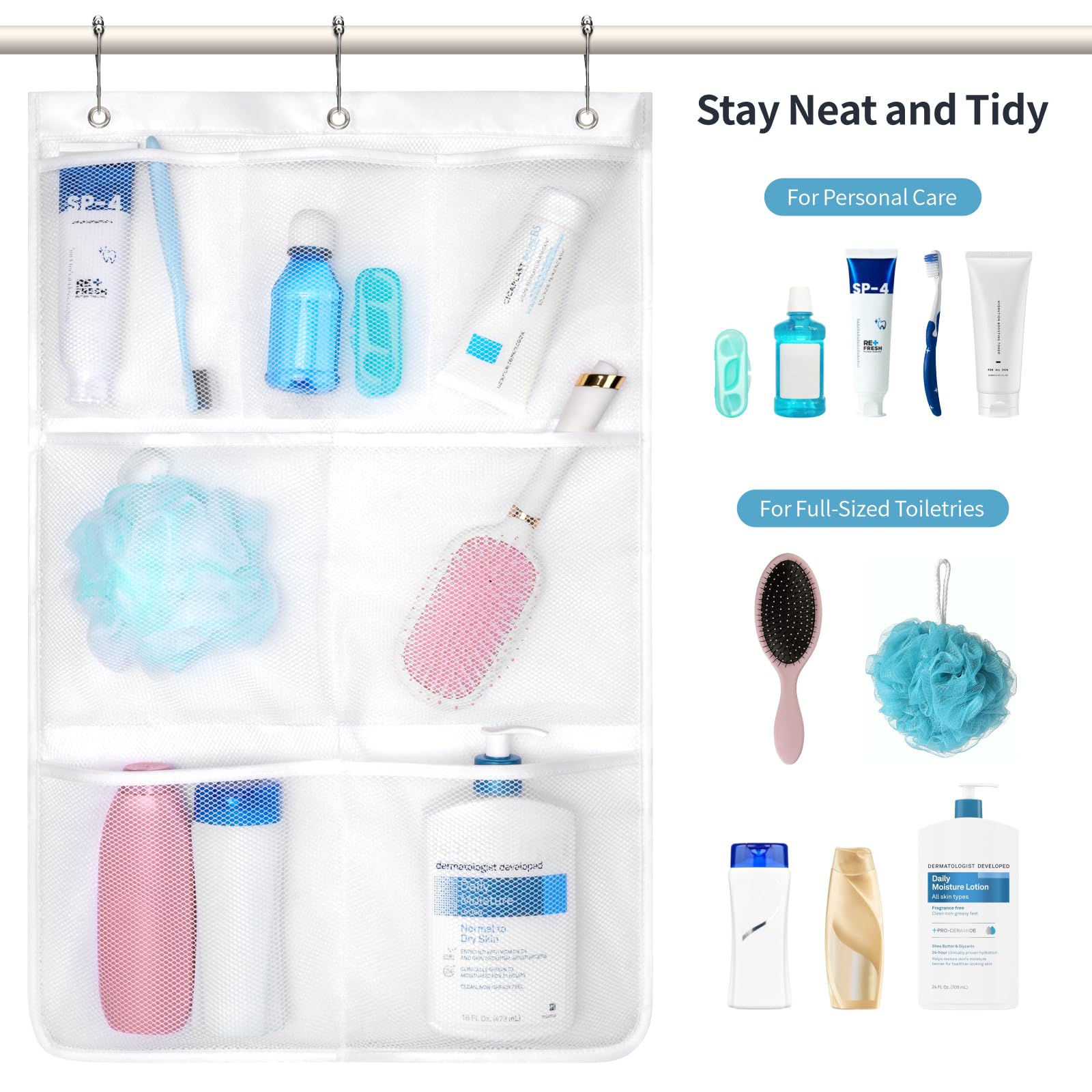 F-Color Mesh Shower Caddy Hanging - Quick Dry Shower Organizer, 7 Pockets Bathroom Organizer Bag Tote For Cruise Ship Essentials