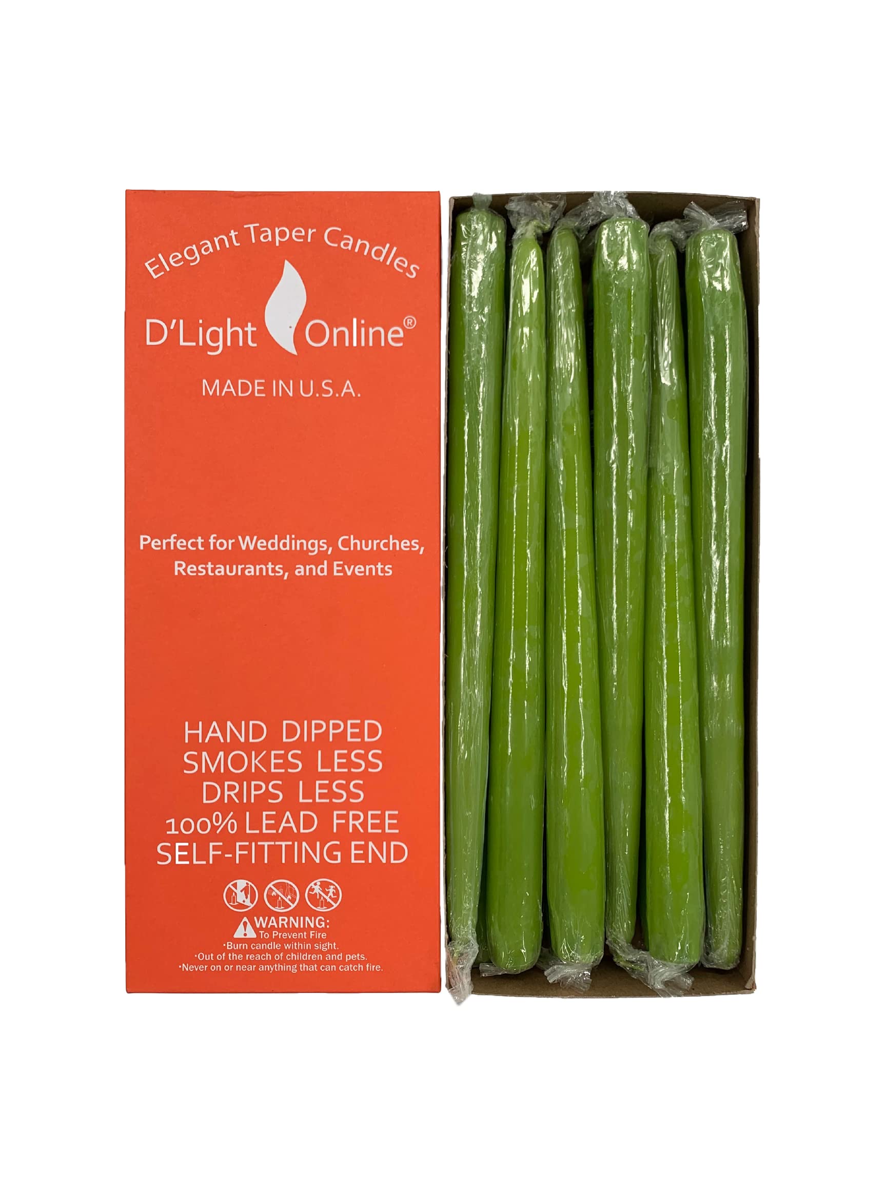 D'Light Online Elegant Unscented Fresh Lime Green Taper Premium Quality Candles Hand-Dipped, Dripless And Smokeless - Set Of 12