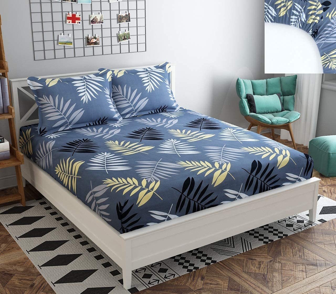 Kawi Cotton Blend Graceful Elastic Fitted Bedsheet With 2 Pillow Cover (Size-72 X 78)- Multicolored