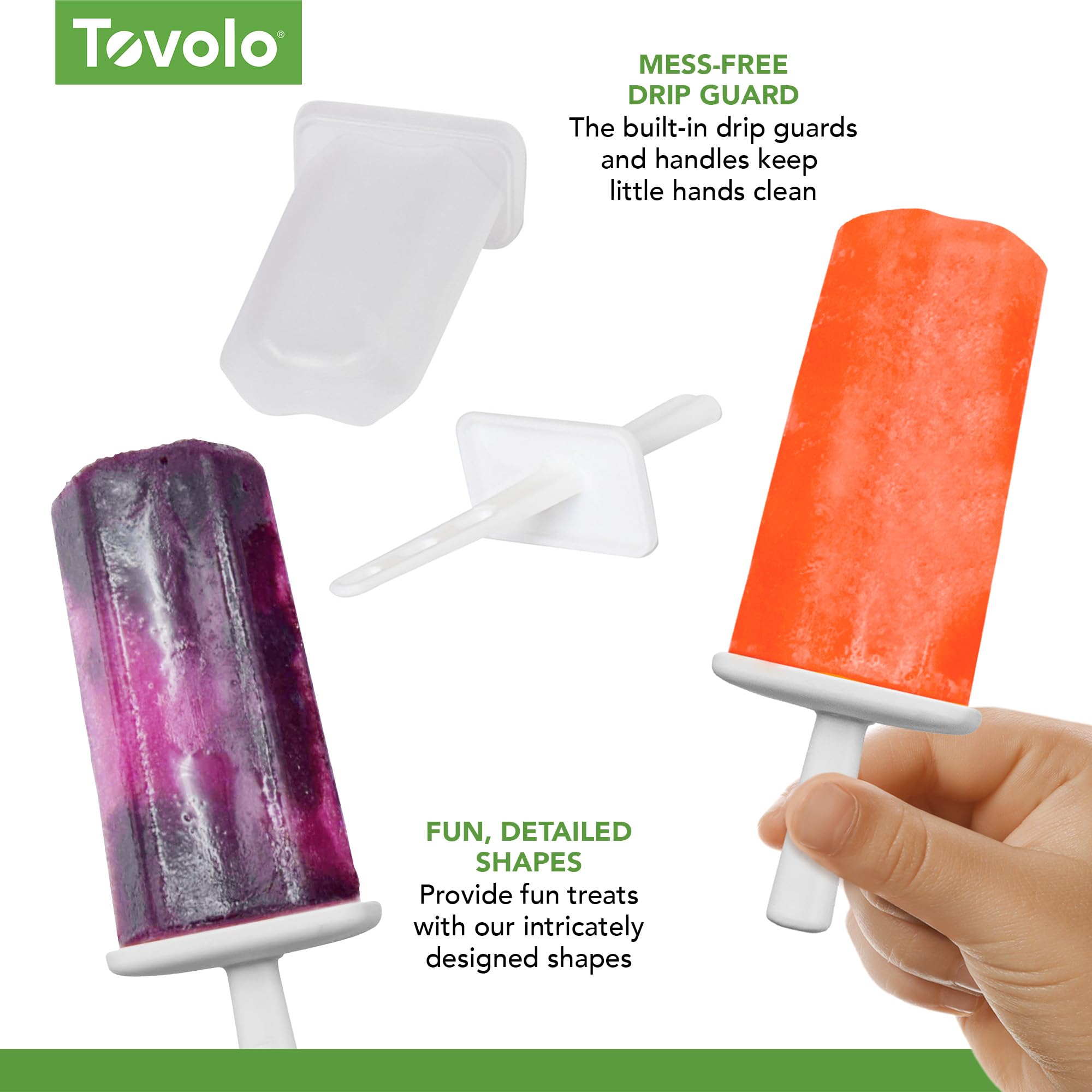 Tovolo Silicone Groovy Popsicle Molds With Tray (Spring Green) - Ice Pop Molds With 6 Cavities For Homemade Ice Pops & Frozen Sn