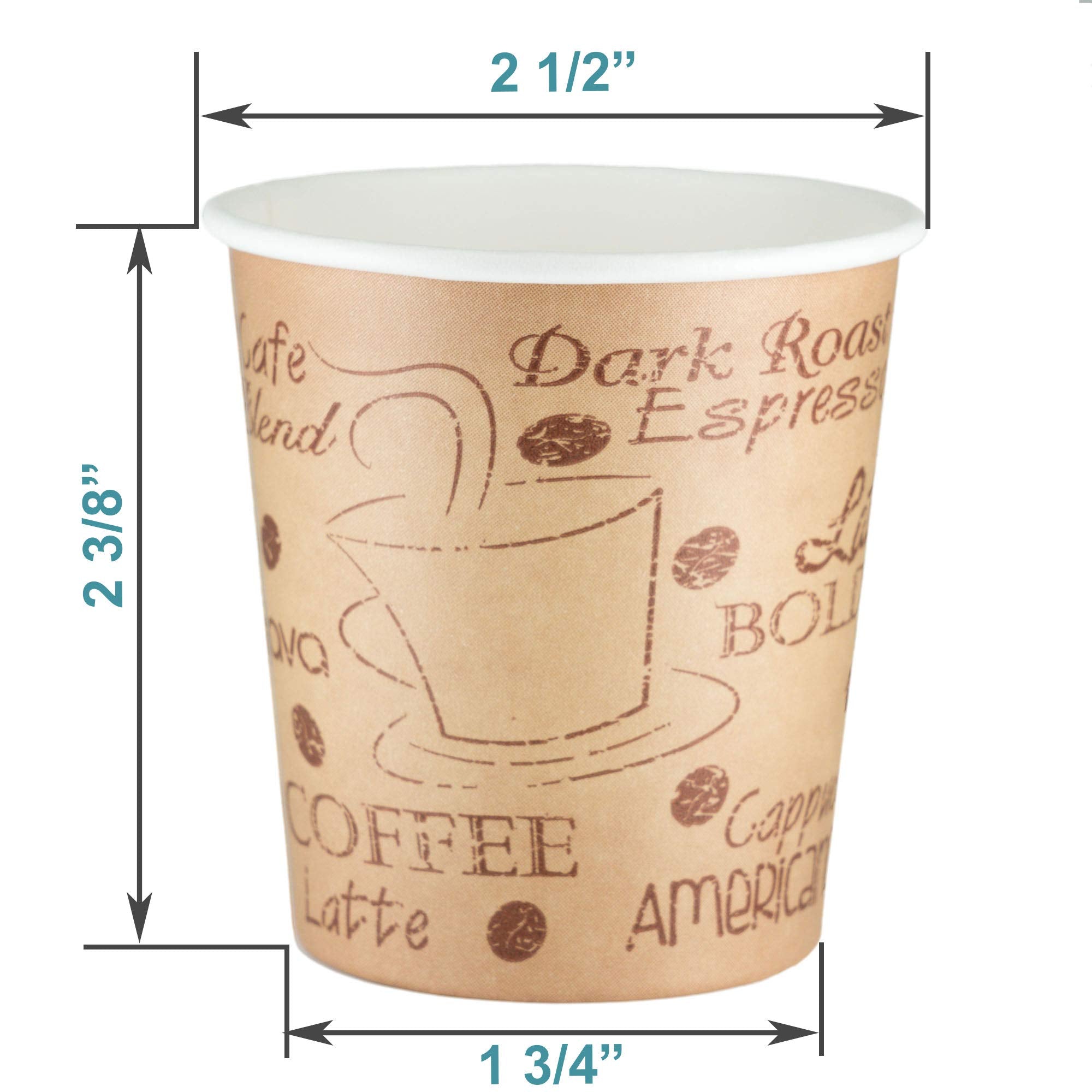 Ecodesign-Us 4 Ounce Disposable Espresso Paper Hot Cups With Black Lids - 50 Sets - Print - Small Portion Sample Shots (50, Prin