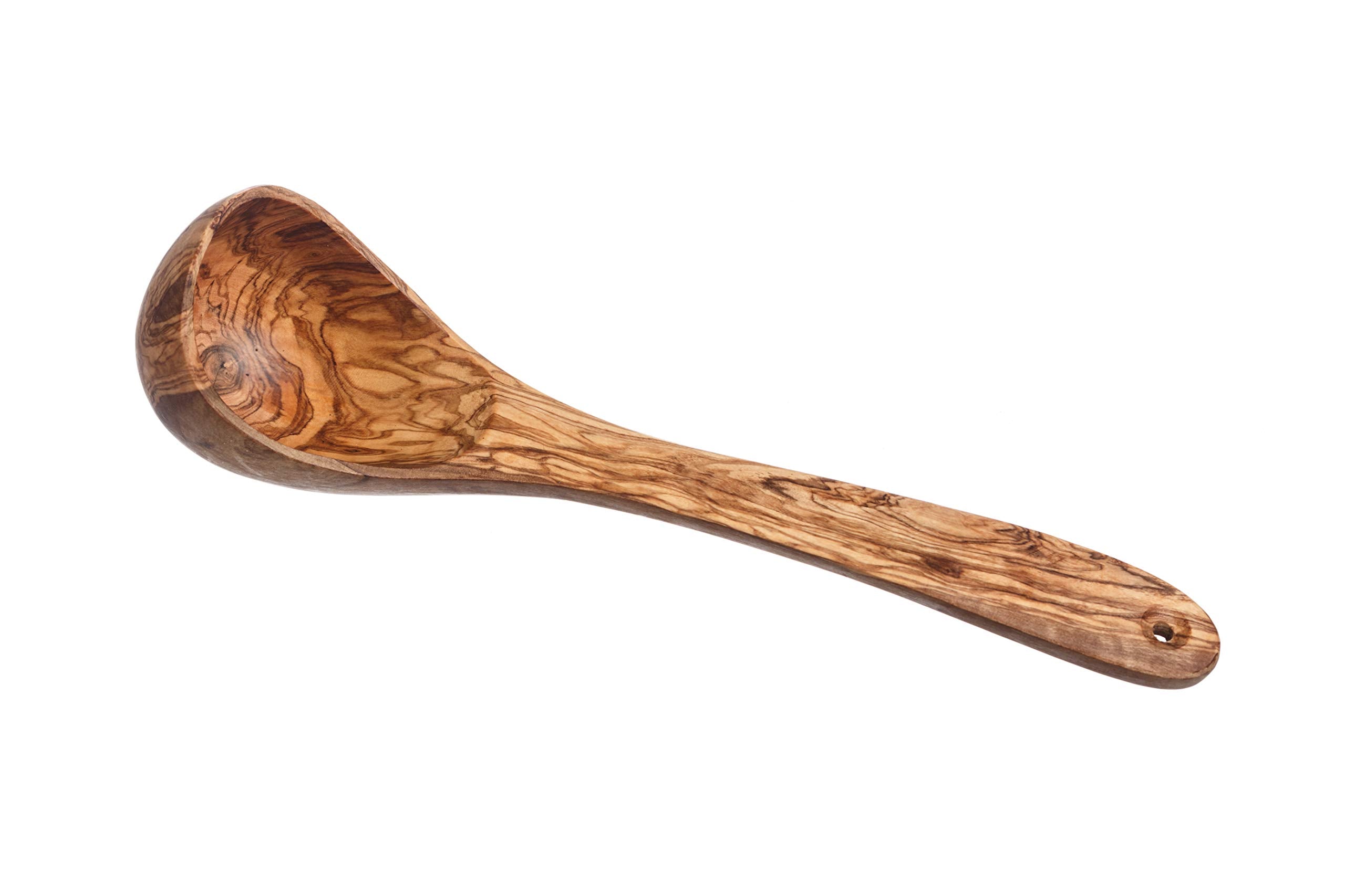 Naturally Med - Olive Wood Soup Ladle - 12''. Wooden Soup Ladle, Cooking Spoon, Serving Ladle, Gravy Ladle. Handcrafted In Tunis