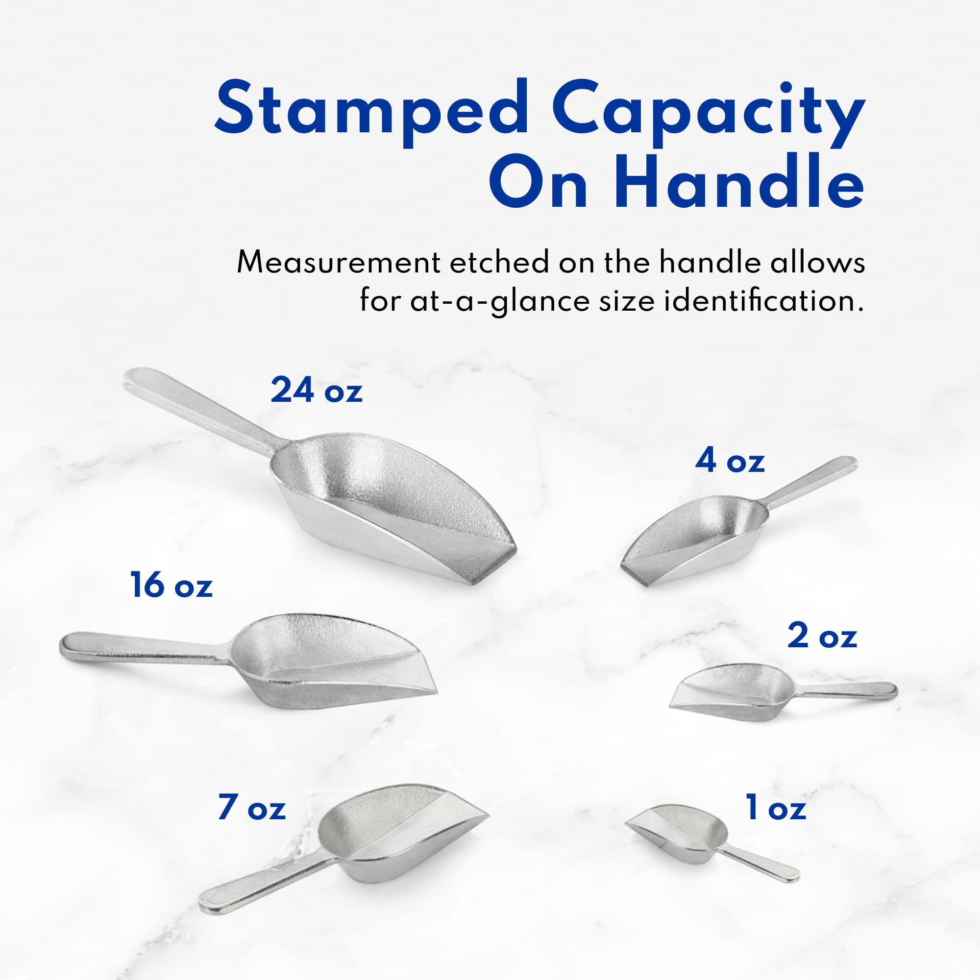 New Star Foodservice 34660 One-Piece Cast Aluminum Flat Bottom Bar Ice Flour Utility Scoop, 4-Ounce, Silver