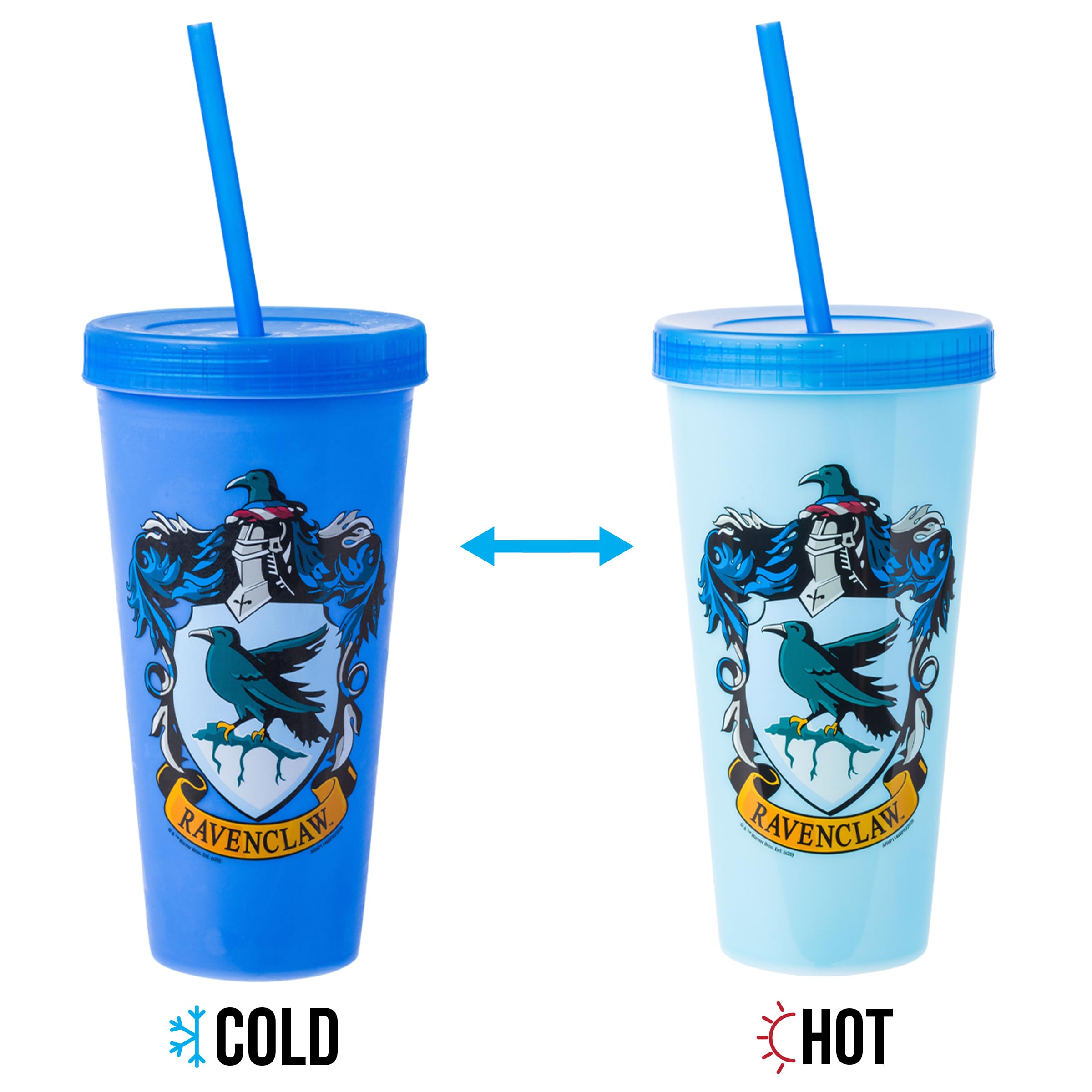 Silver Buffalo Harry Potter House Crests 4 Pack Color Change Plastic Tumbler, 24 Ounces