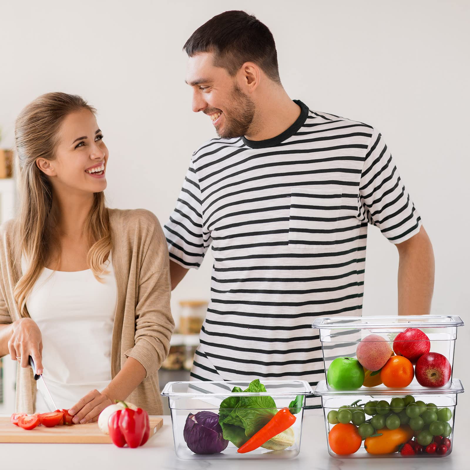 Fumete 8 Sets Clear 1/3 Size, 6 Inch Deep Food Pan Polycarbonate Square Food Storage Containers With Lids For Kitchen Restaurant