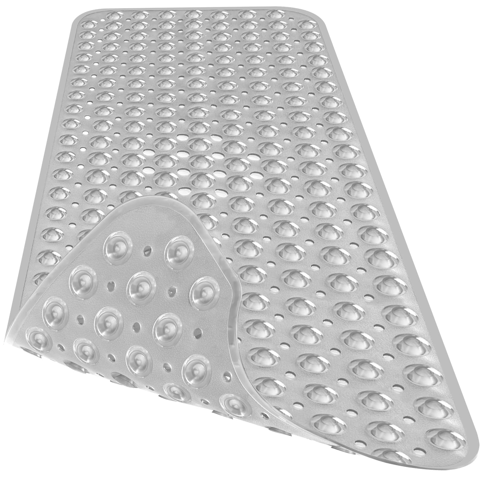 Naoloture Extra Long Bathtub Mat Non Slip, Clear Gray Soft Bath Mat For Tub 40 X 16 Inch Full Size, Bath Tub Shower Mats For Bat