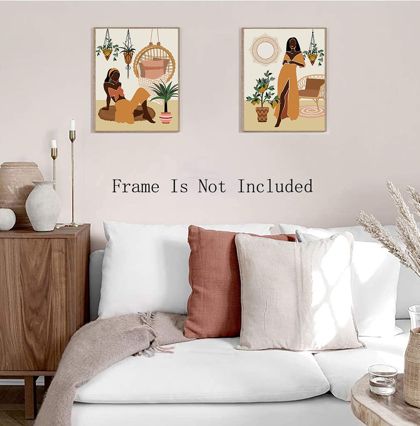 Modern Minimalist Black Woman Leaf Art Painting African American Women Art Painting Black Girl Wall Art Fashion Pop Boho Queen G
