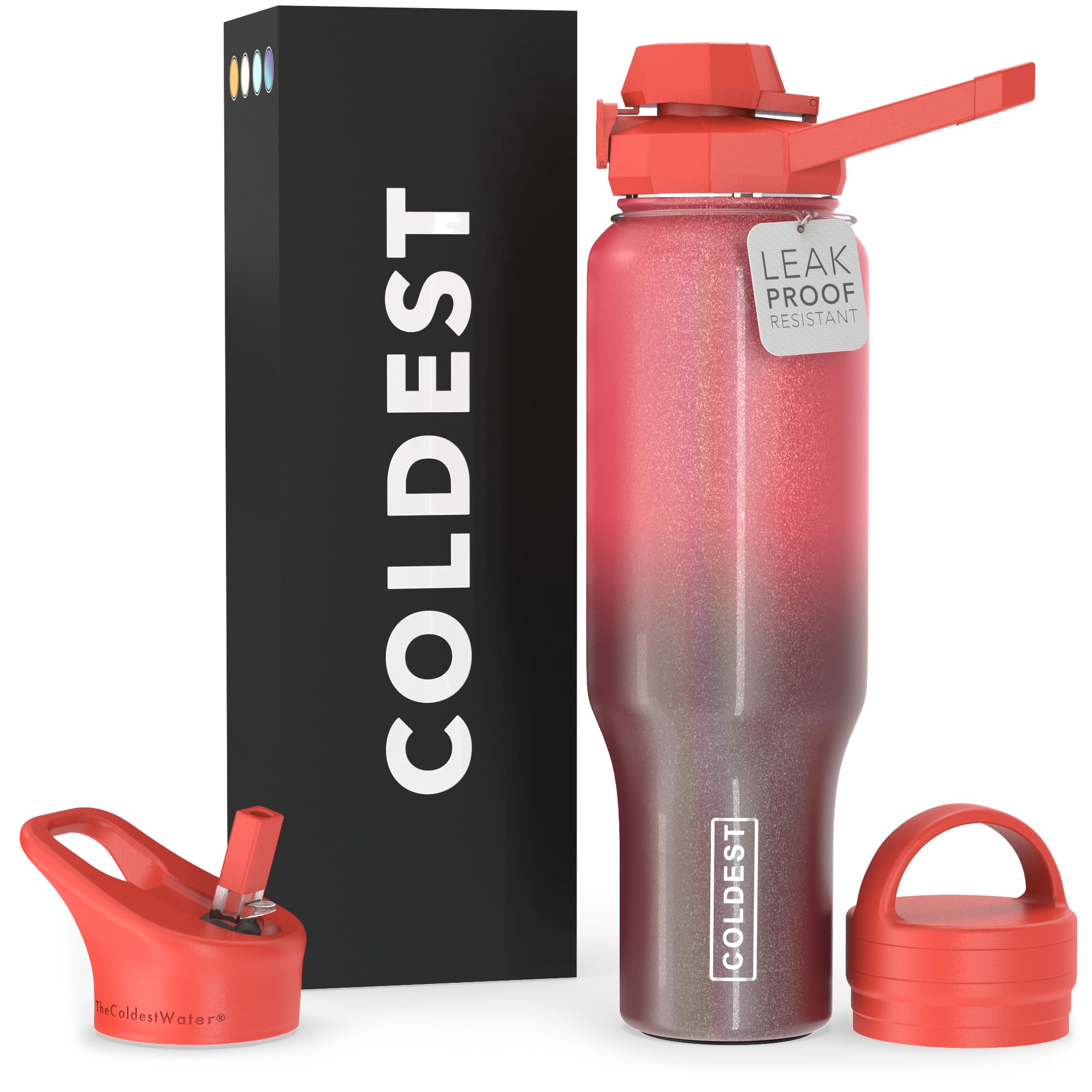 Coldest Sports Water Bottle - 3 Lids (Chug Lid, Straw Lid, Handle Lid) Tumbler With Handle On Lid Water Bottles Cup Vacuum Insul