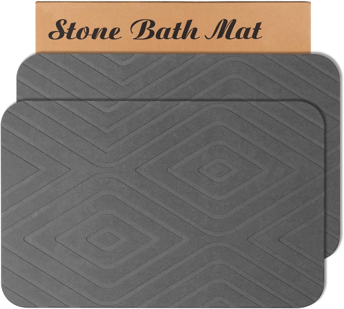 Humiga 2 Pack Stone Bath Mat, Diatomaceous Earth Shower Mat, Non-Slip Super Absorbent Quick Drying Bathroom Kitchen Floor Mat, 2