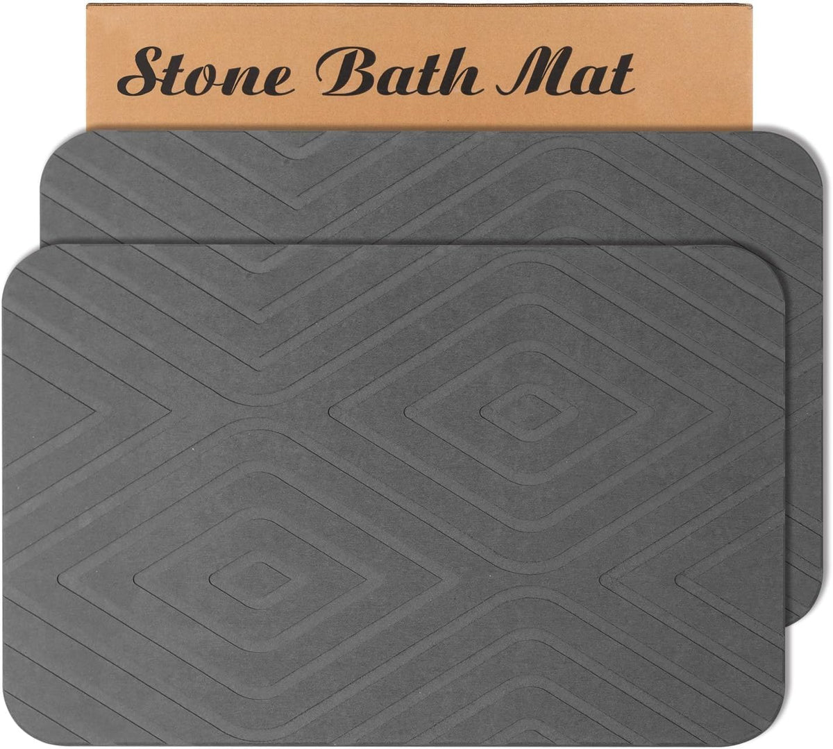 Humiga 2 Pack Stone Bath Mat, Diatomaceous Earth Shower Mat, Non-Slip Super Absorbent Quick Drying Bathroom Kitchen Floor Mat, 2