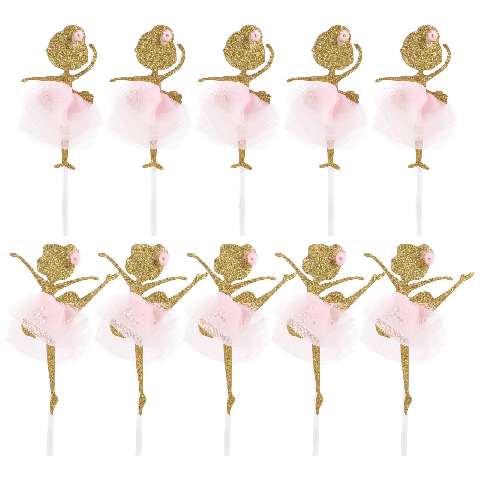 Bestoyard 12Pcs Gold Glitter Ballerina Dancing Girl Cupcake Toppers Picks For Wedding Bridal Shower Birthday Party Decoration