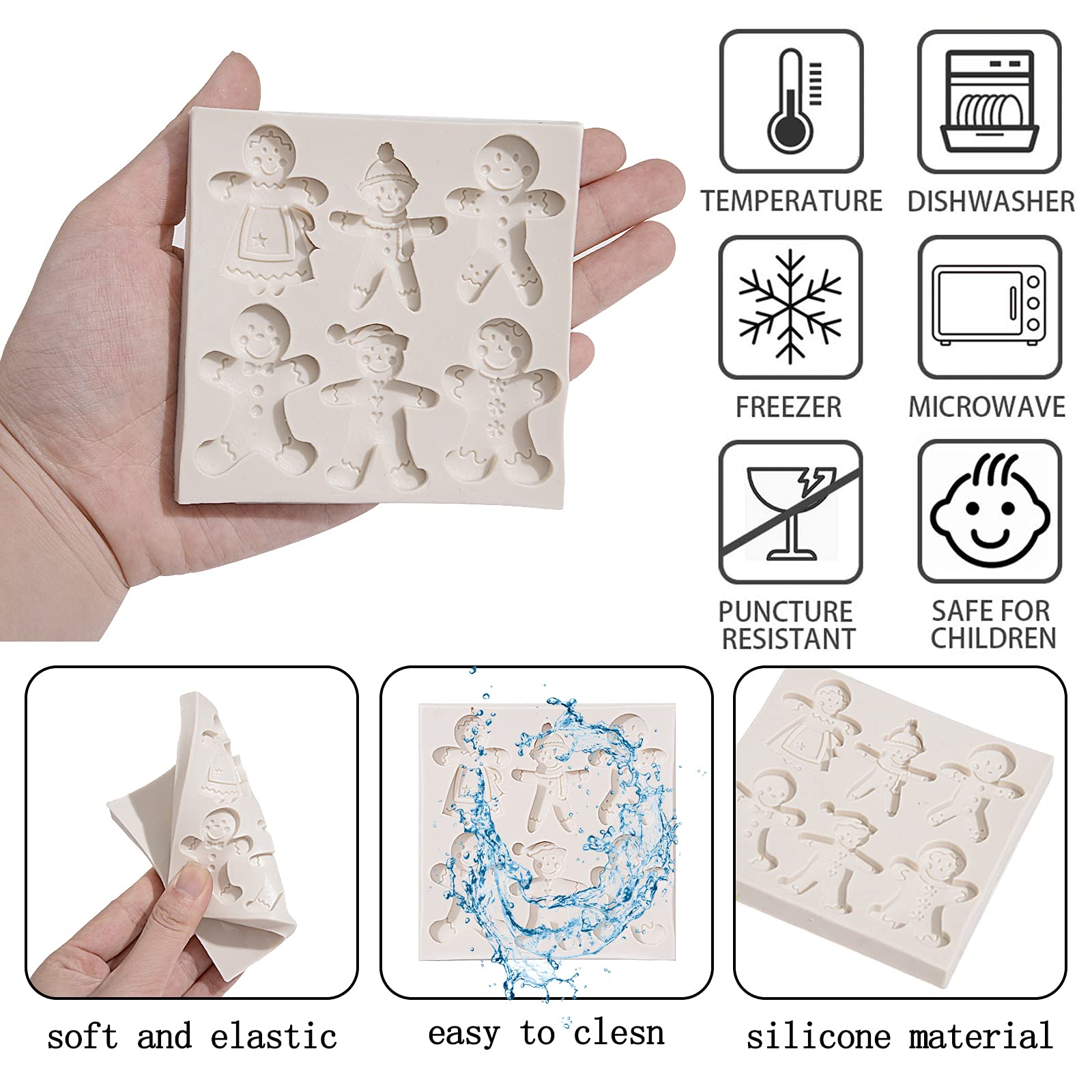 Christmas Gingerbread Man Fondant Molds,Silicone Chocolate Candy Mould For Christmas Birthday Party Cake Decoration Cupcake Topp
