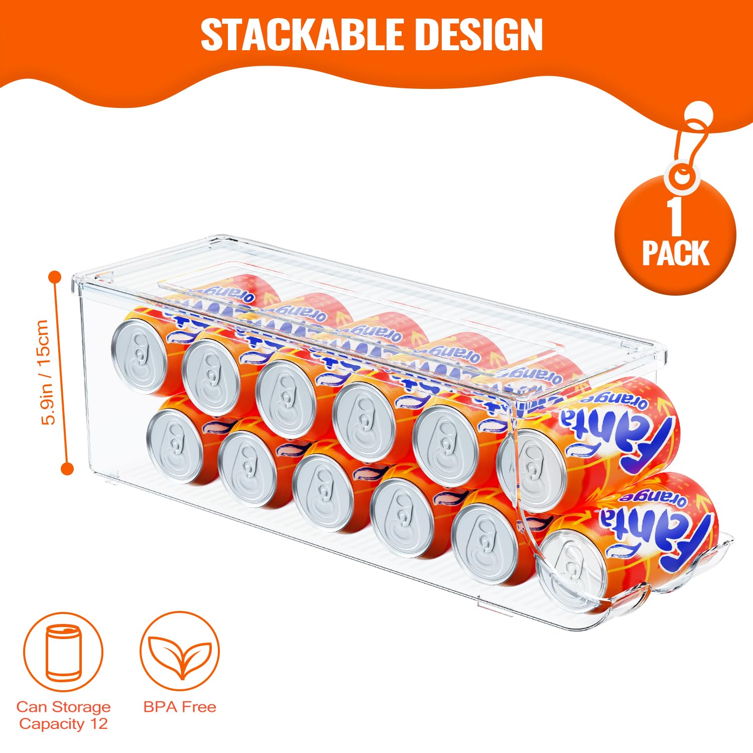 Scavata Soda Can Organizer For Refrigerator, Stackable Canned Food Pop Cans Container Can Holder Dispenser With Lid For Fridge P