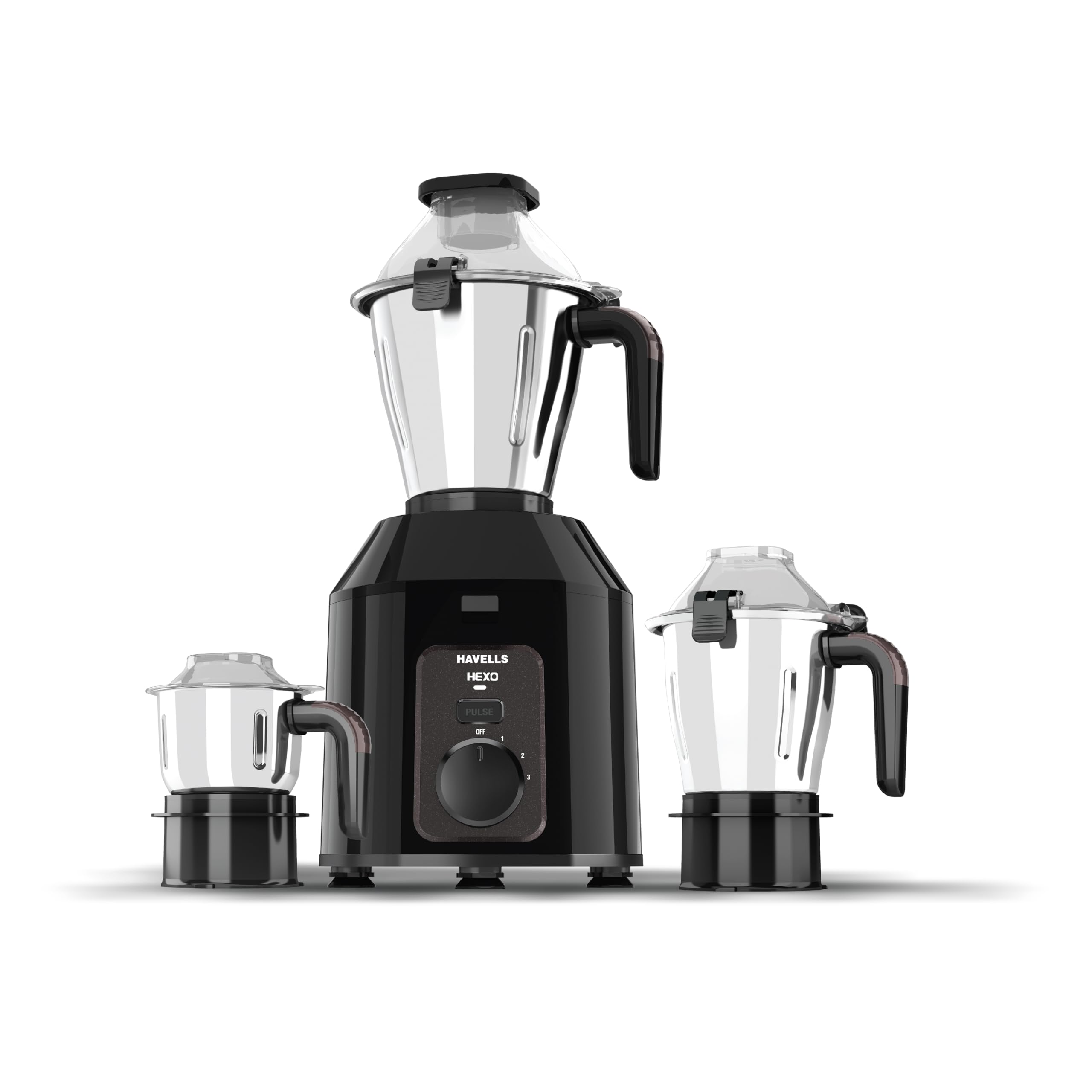 Havells Hexo Plus 1100 Watt Mixer Grinder | 3 Stainless Steel Jars With Handle | 22000 Rpm High-Speed Motor | 100 Min Continuous