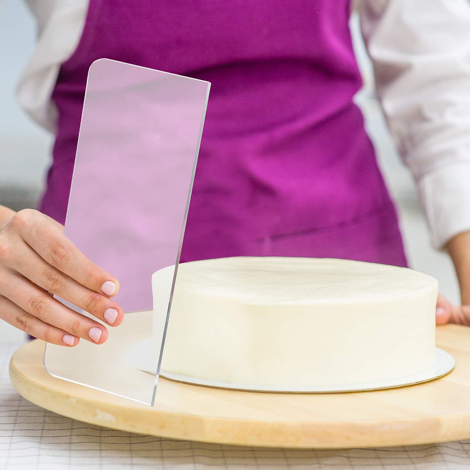 Patelai 2 Pcs Clear Cake Scraper Acrylic Cake Smoother Scraper Large Icing Frosting Buttercream Cake Edge Smoother For Kitchen B