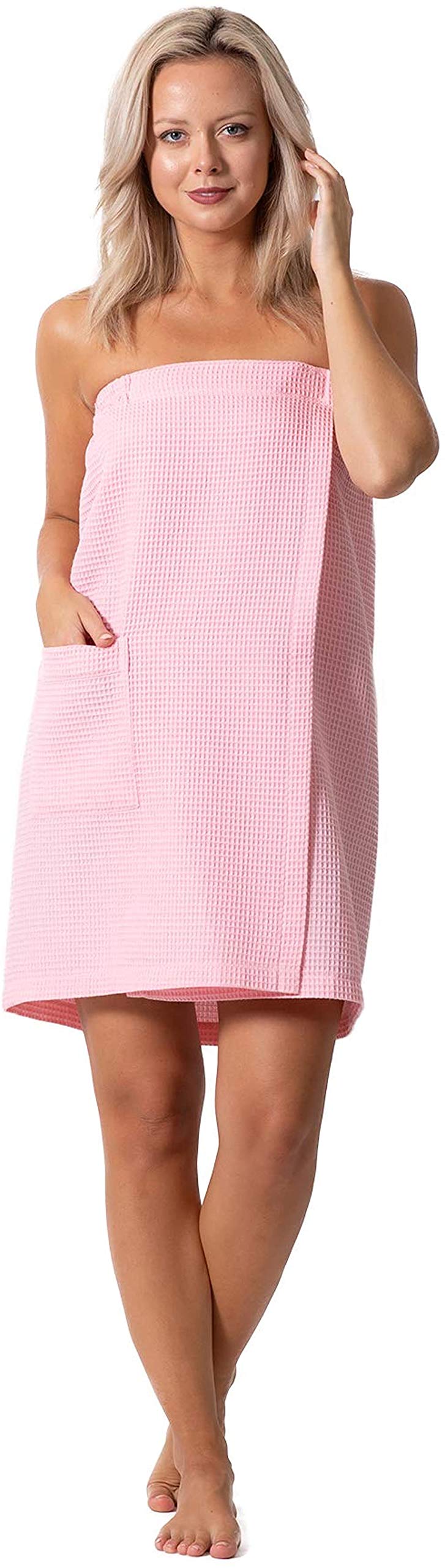 Quick Dry, Lightweight Waffle Spa/Bath Wrap with Adjustable Closure Elastic Top (Blush, XXL)