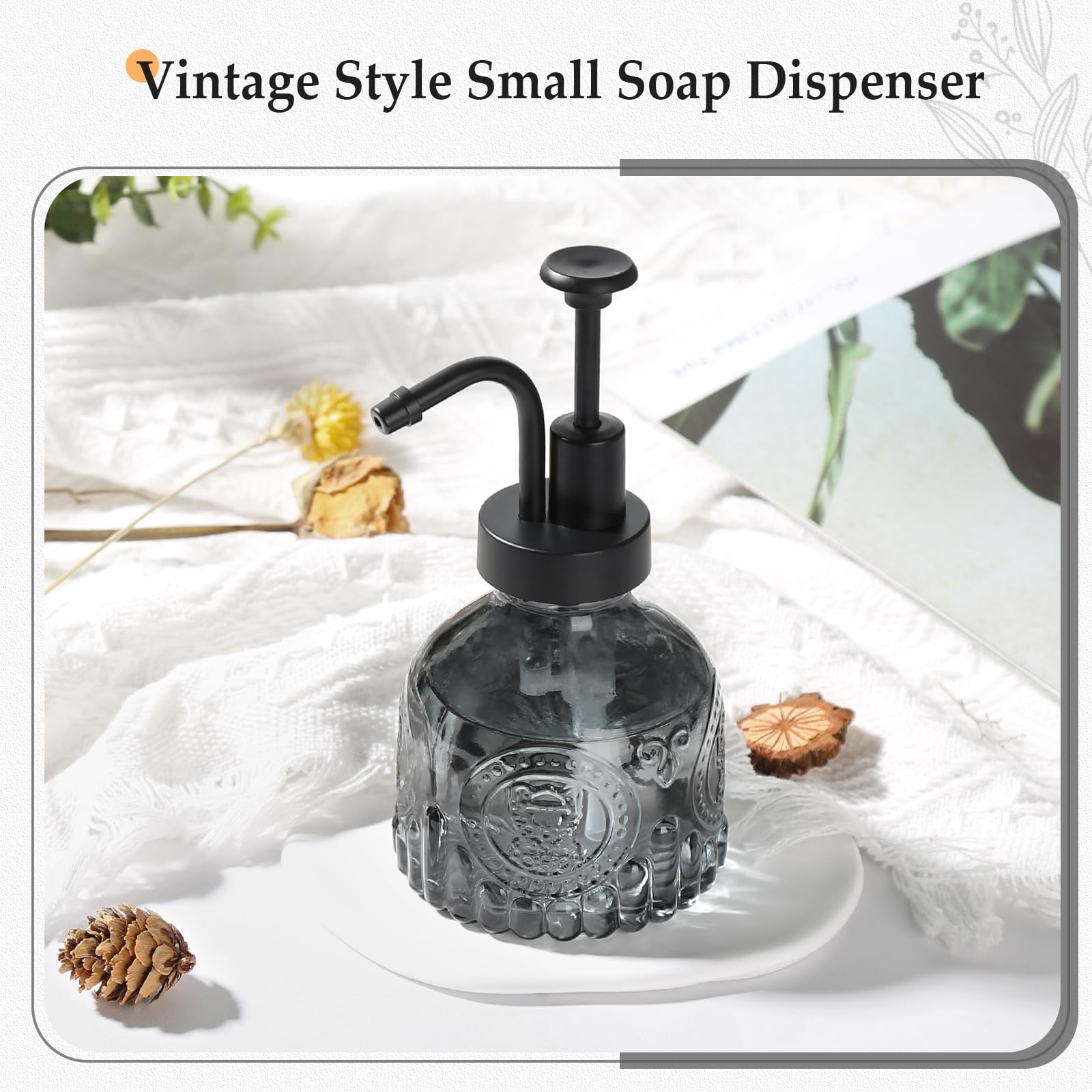 Racobot Black Soap Dispenser, Small Hand Soap Dispenser Bathroom, Glass Liquid Soap Dispenser With Pump, 7 Oz Refillable Dish So