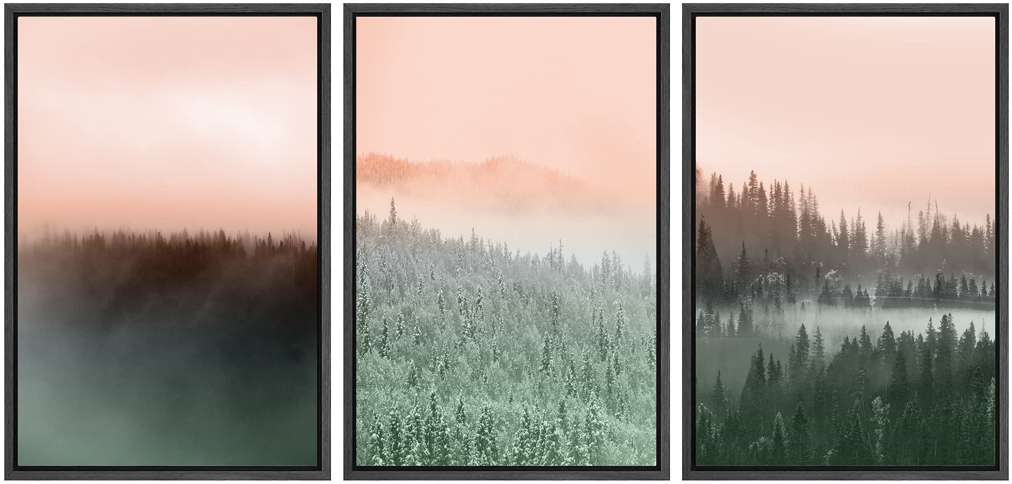 Signwin Framed Canvas Print Wall Art Set Duotone Orange Green Mountain Forest Nature Wilderness Photography Modern Art Rustic Sc