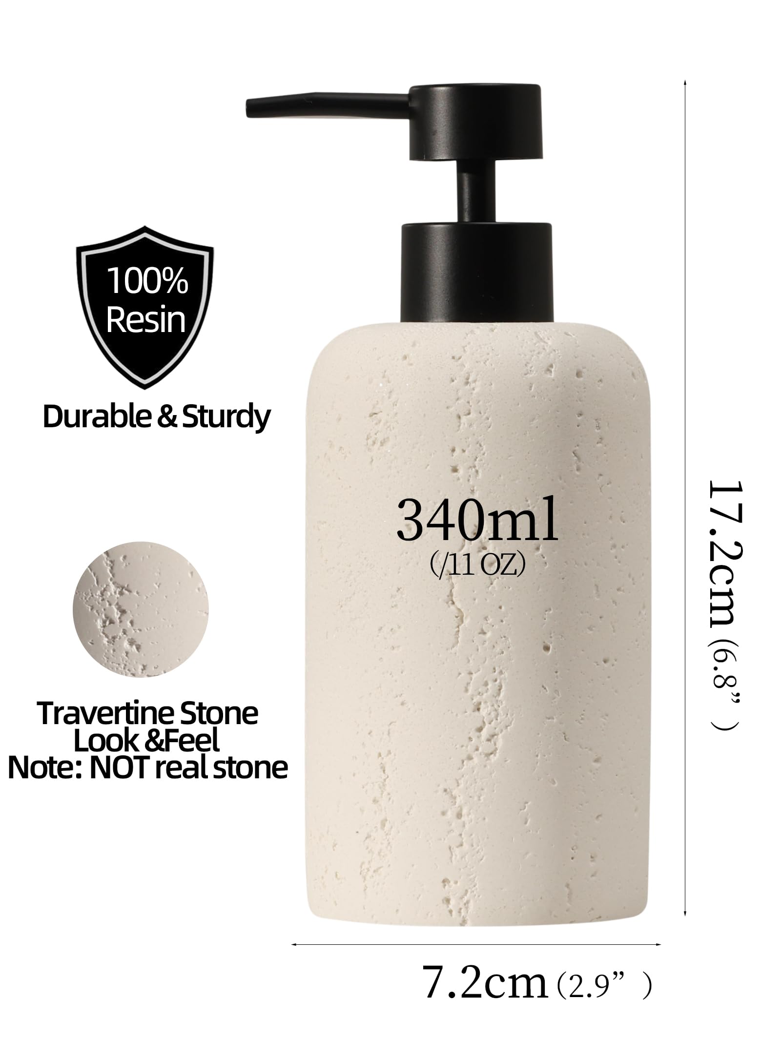 Haocoott Soap Dispensers 340Ml 11 Oz, 2 Pcs Luxurious Hand Dish Lotion Shampoo Soap Dispenser Jar, Travertine Soap Pump Bottles