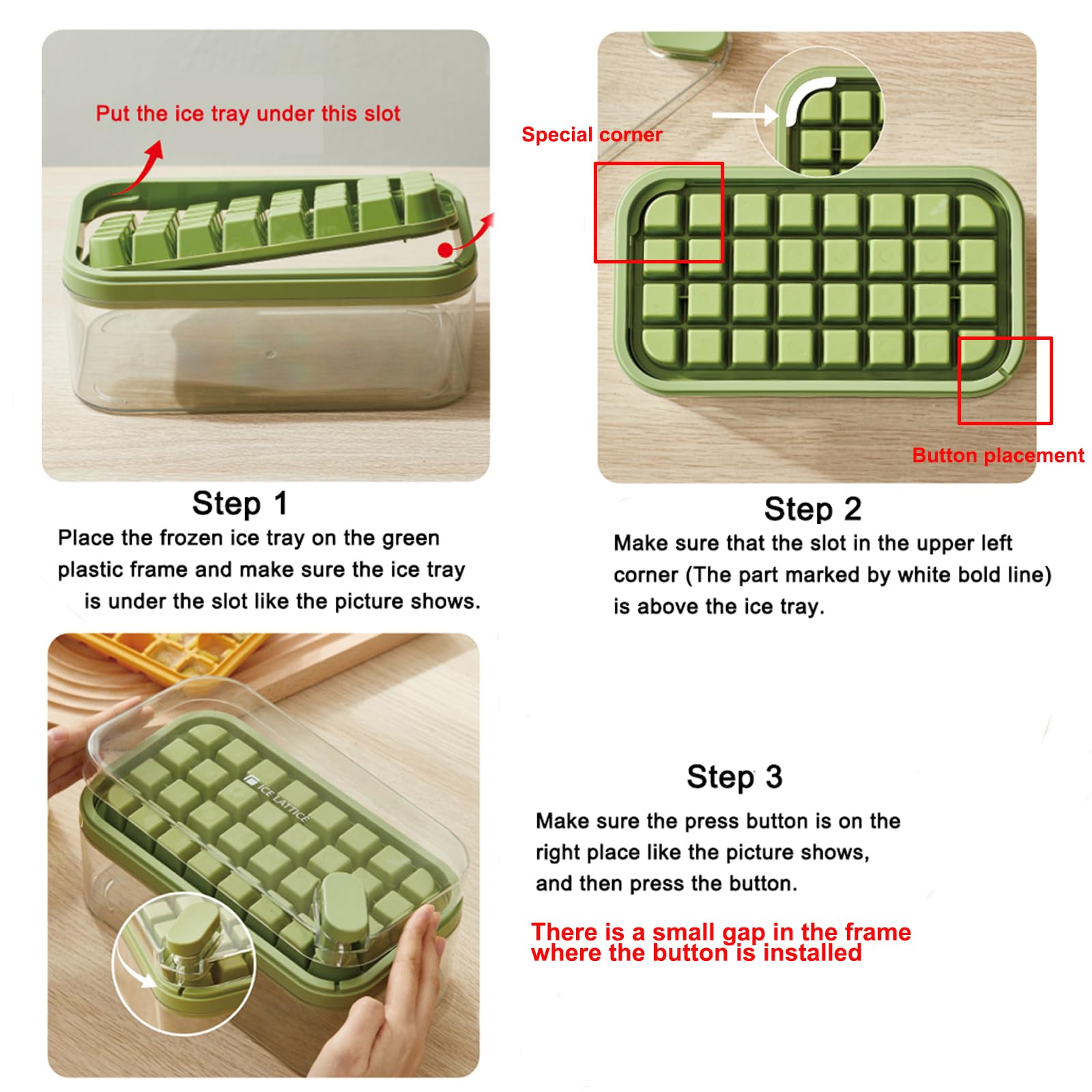 Ice Cube Tray With Lid And Bin, 2 Pack For Freezer, 64 Pcs Ice Cube Mold (Green)