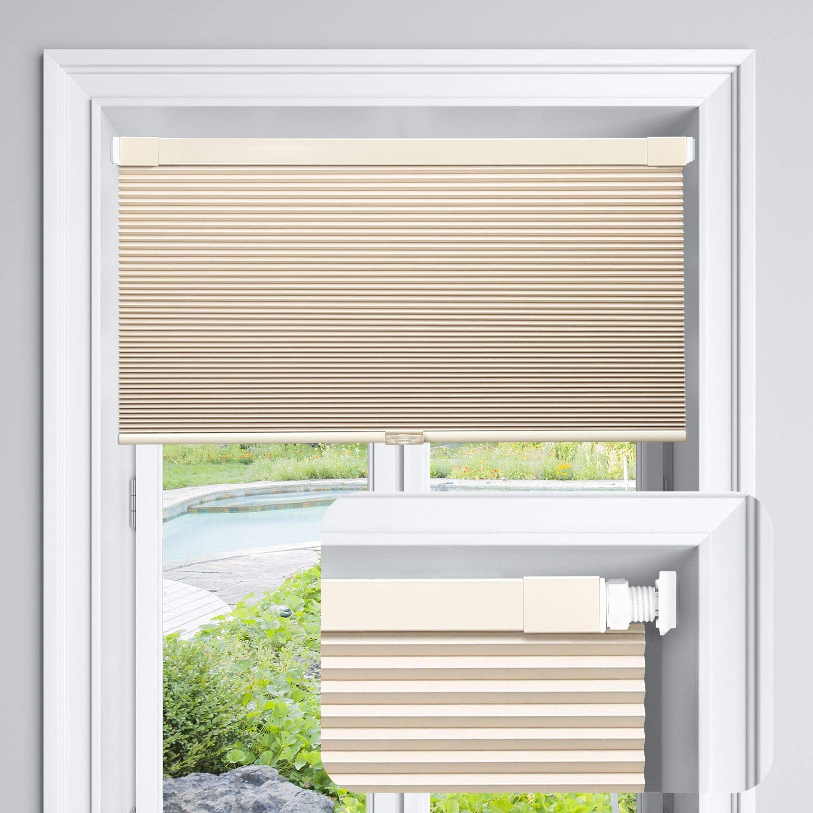 LazBlinds Cordless Cellular Shades, No Tools No Drill Blackout Honeycomb Shades Pleated Blinds for Windows, 20 W x 64 H, Soft Cr