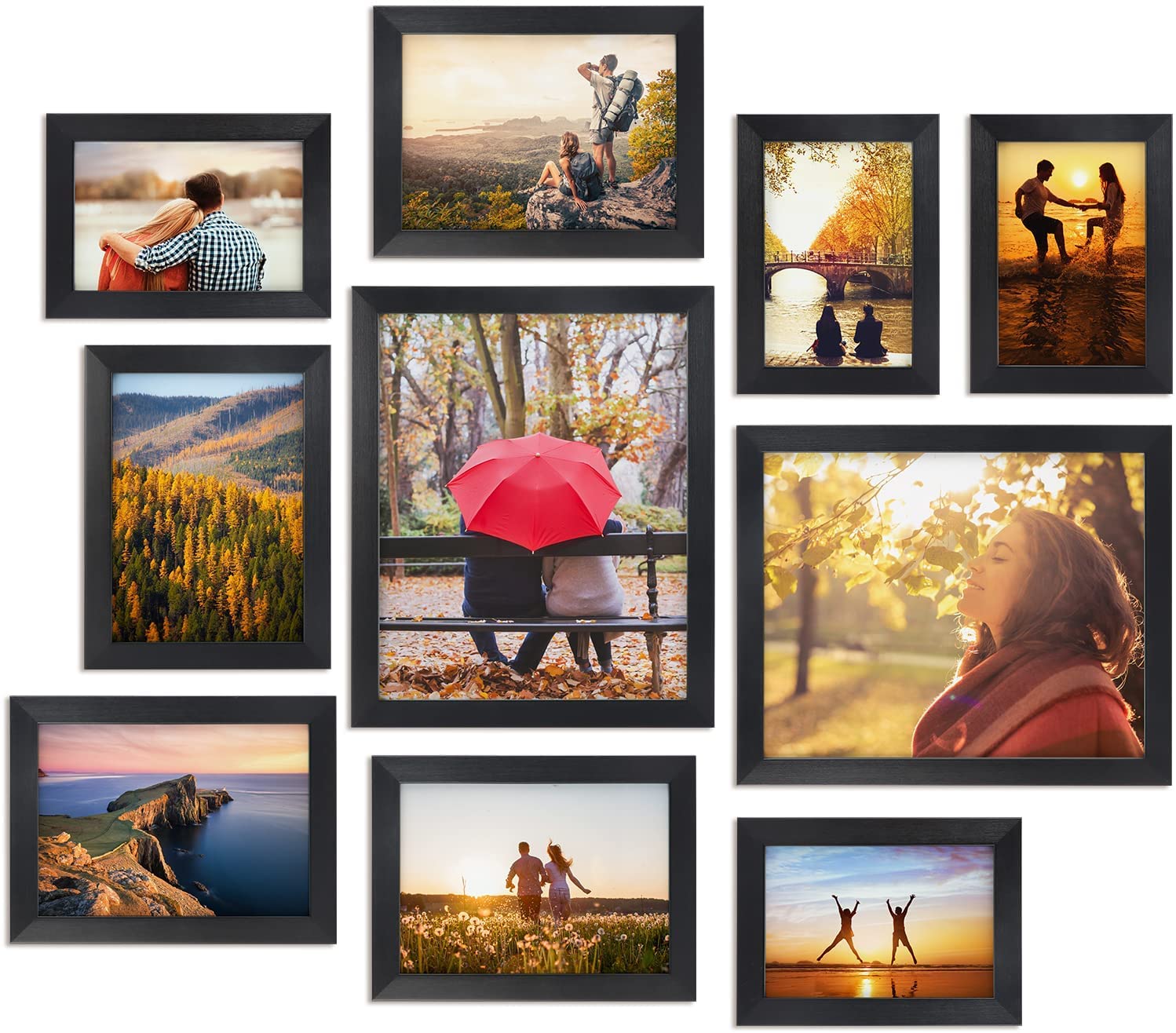 Paper Plane Design Photo Frame Set Collage Home Decor 10-Pack Black Picture Frames For Various Sizes Photos, Two 8X10, Four 4X6,