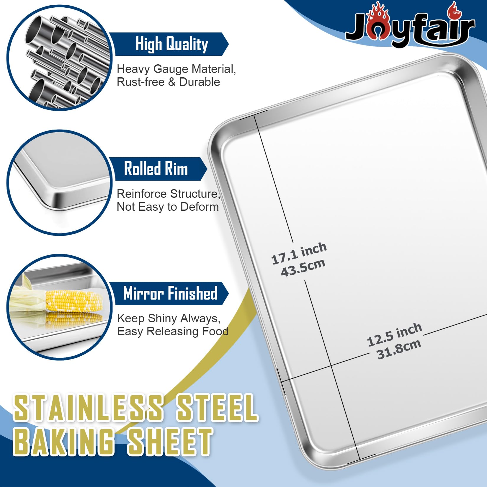 17.5 Inch Baking Sheet Pan With Rack Set, Joyfair Stainless Steel Half Size Oven Cookie Sheet Tray With Cooling Rack, Non-Toxic