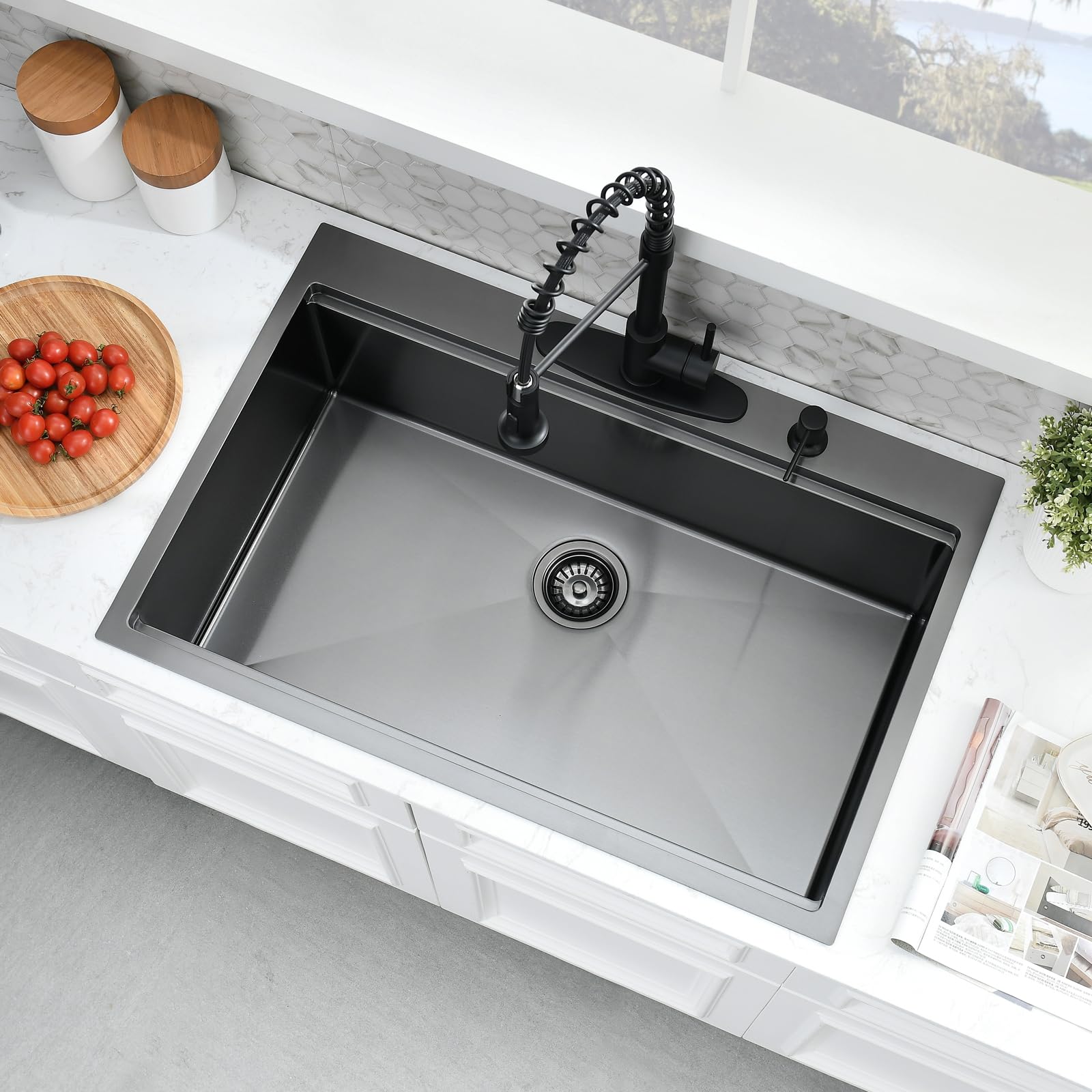 33 Inch Drop In Kitchen Sink Black Workstation-Somrxo 33 X 22 Kitchen Sink Drop In Workstation Kitchen Sink Topmount 16 Gauge Gu