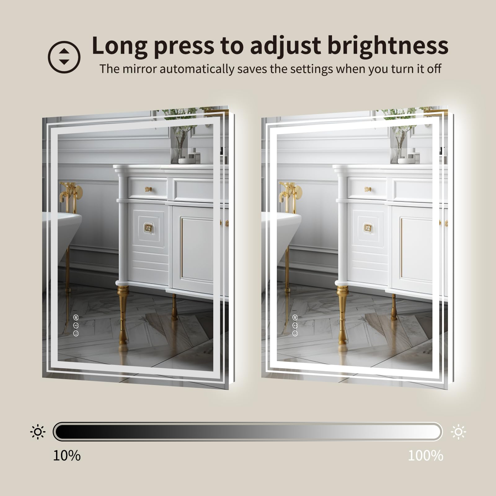 Wtty Led Bathroom Mirror With Backlit And Front Light,24''X36'',Dimmable Led Mirror For Bathroom,Anti-Fog Lighted Bathroom Vanit