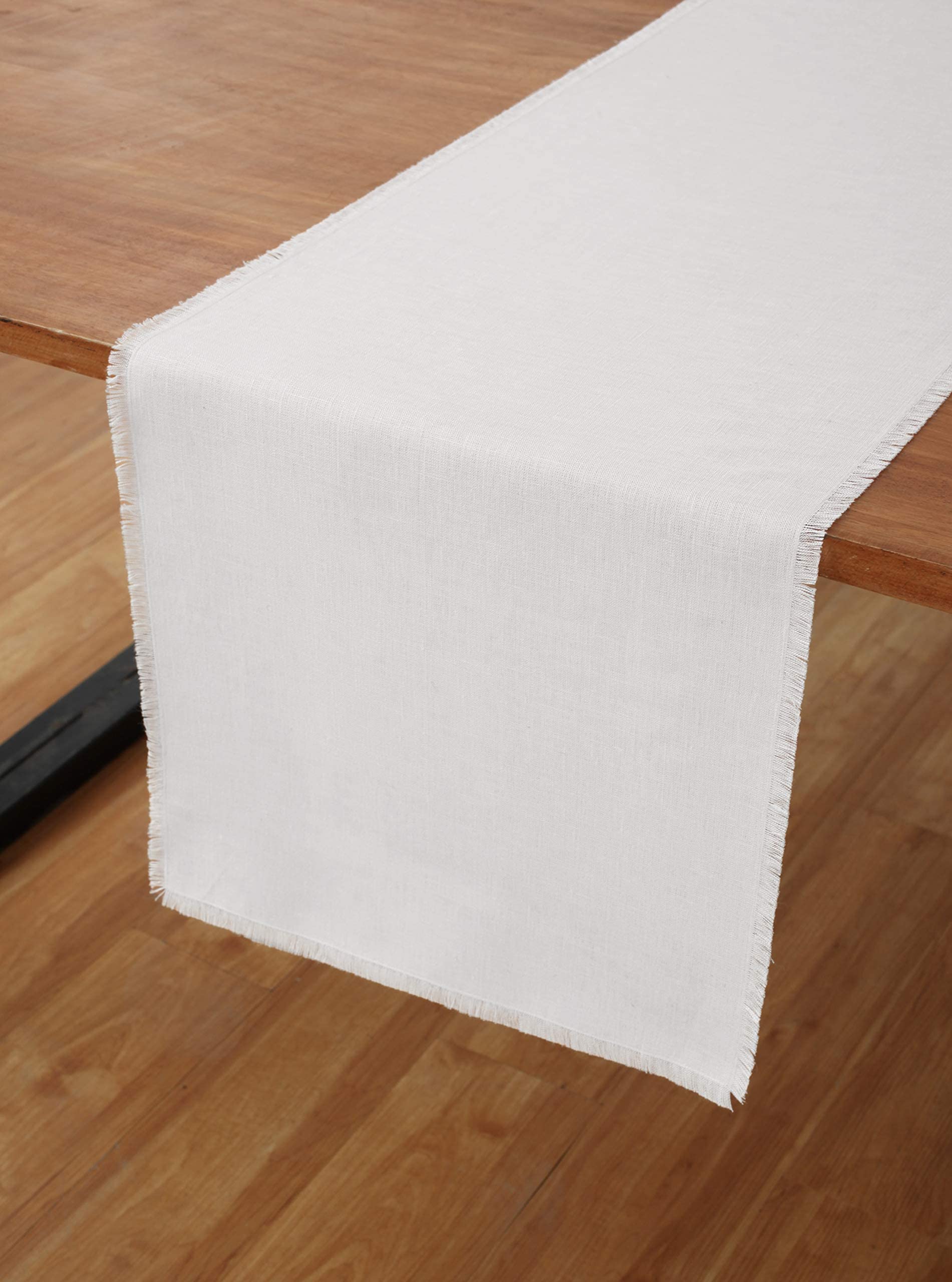 Solino Home Linen Table Runner - White 14 X 120 Inch - 100% Pure Linen Fringe Table Runner For Spring, Summer, Memorial Day, Wed