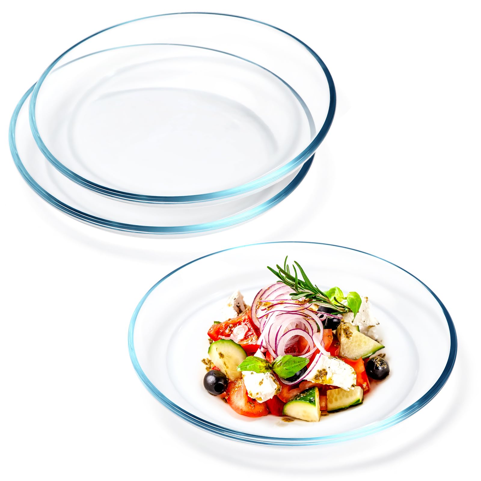 Nutriups 3 Pack 8 Inch Glass Plates, Clear Tempered Glass Dessert Plates, Glass Plate Set For Appetizer, Fruits, Cake, Salad, Di