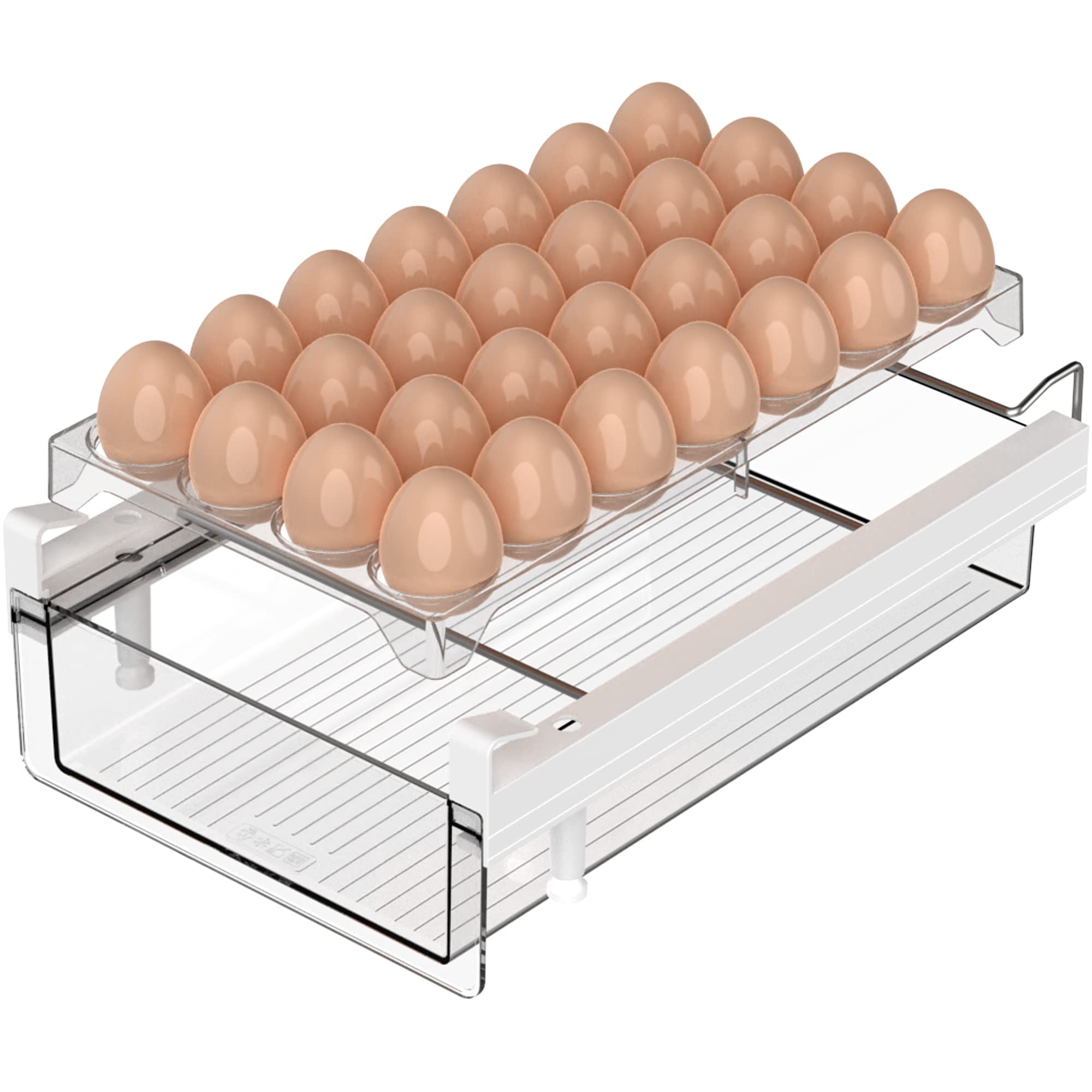 Vacane Refrigerator Drawer With Removable 28 Grid Egg Tray, Clear Plastic Fridge Organizer Bins, Fridge Storage Container Under