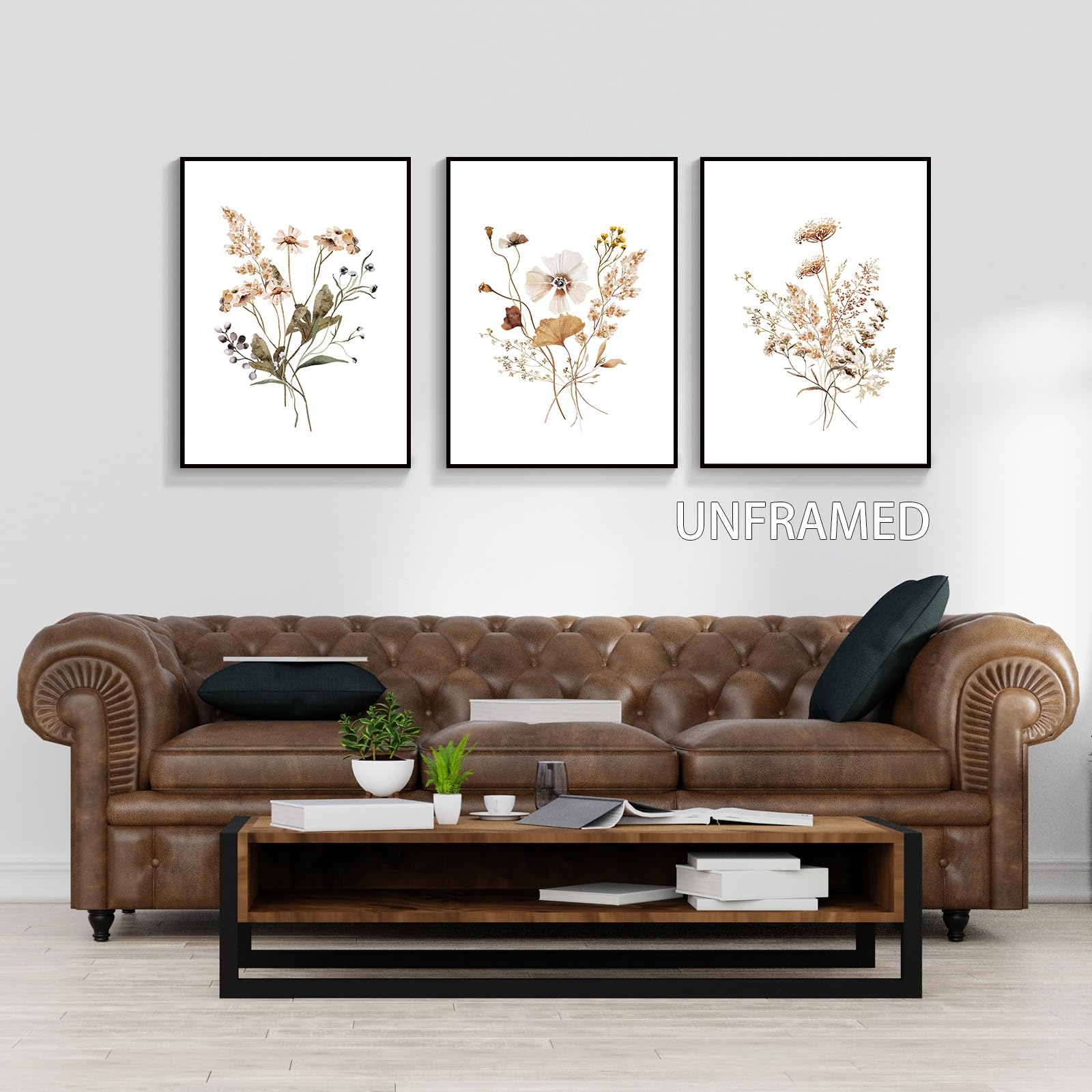 Dfaiuy Wildflowers Watercolour Poster Neutral Botanical Boho Canvas Wall Art Vintage Green Leaf Floral Nature Print Painting Cou
