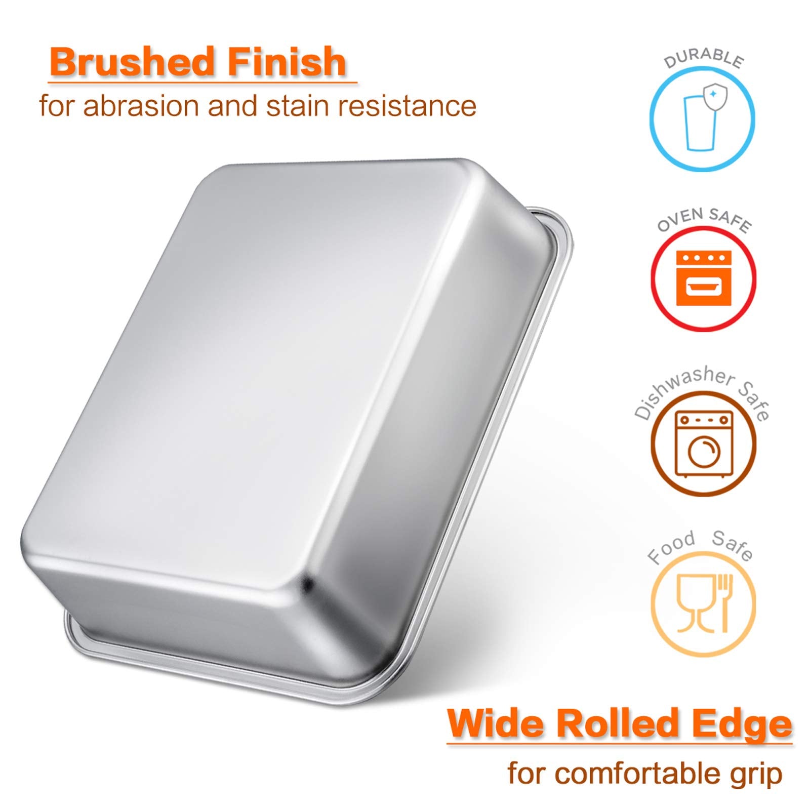 Lasagna Pan Set Of 2, E-Far Deep Stainless Steel Baking Pans, 12.75 X10 X3.2 Inches Rectangular Metal Roasting Baking Dish Bakew