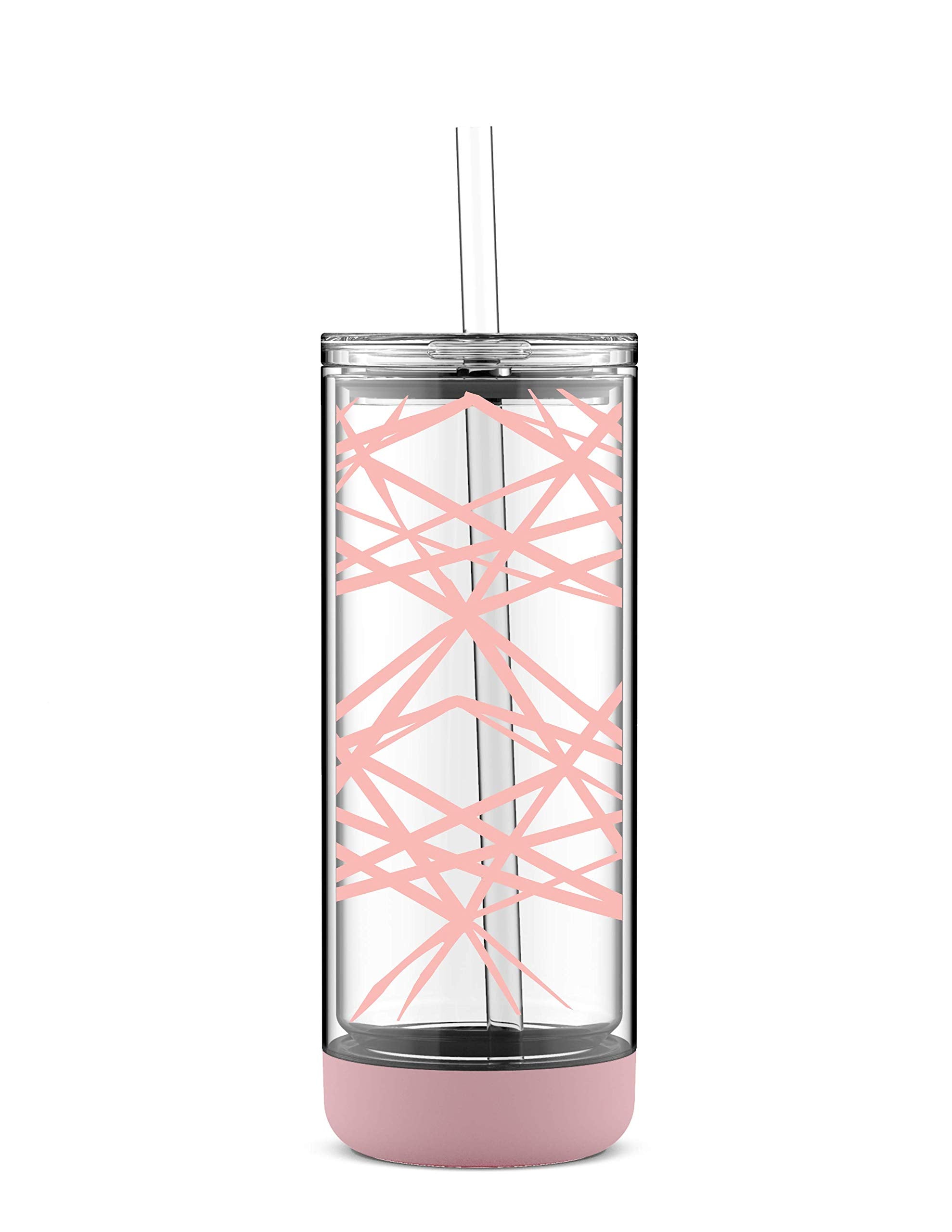 Ello Peak Double Wall Insulated Plastic Tumbler with Straw, 22 oz, Pink Satin Lasers