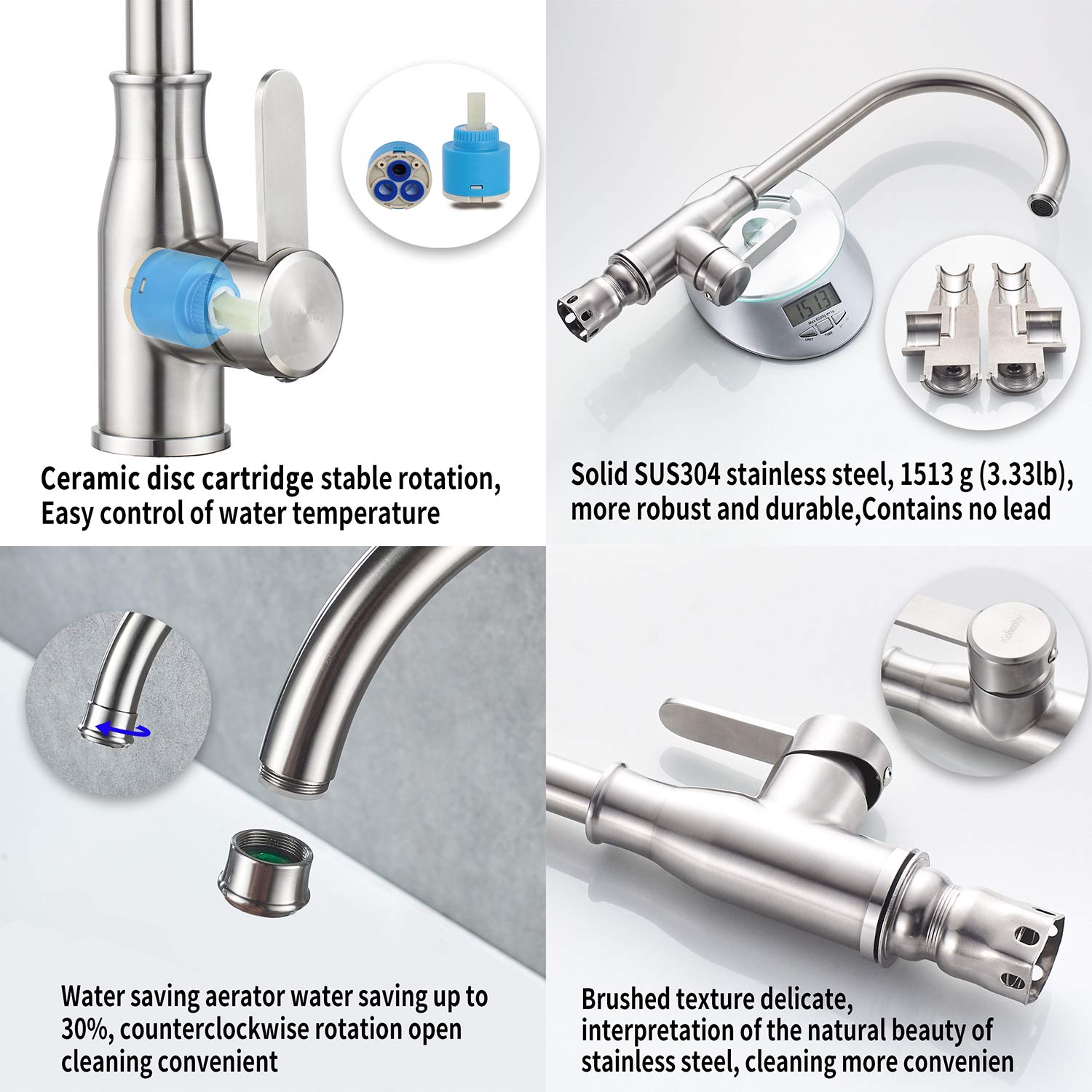 Kohonby Single Handle Kitchen Faucet Stainless Steel Brushed Nickel,Modern High Arc Kitchen Sink Faucet, Commercial Bar Sink Fau