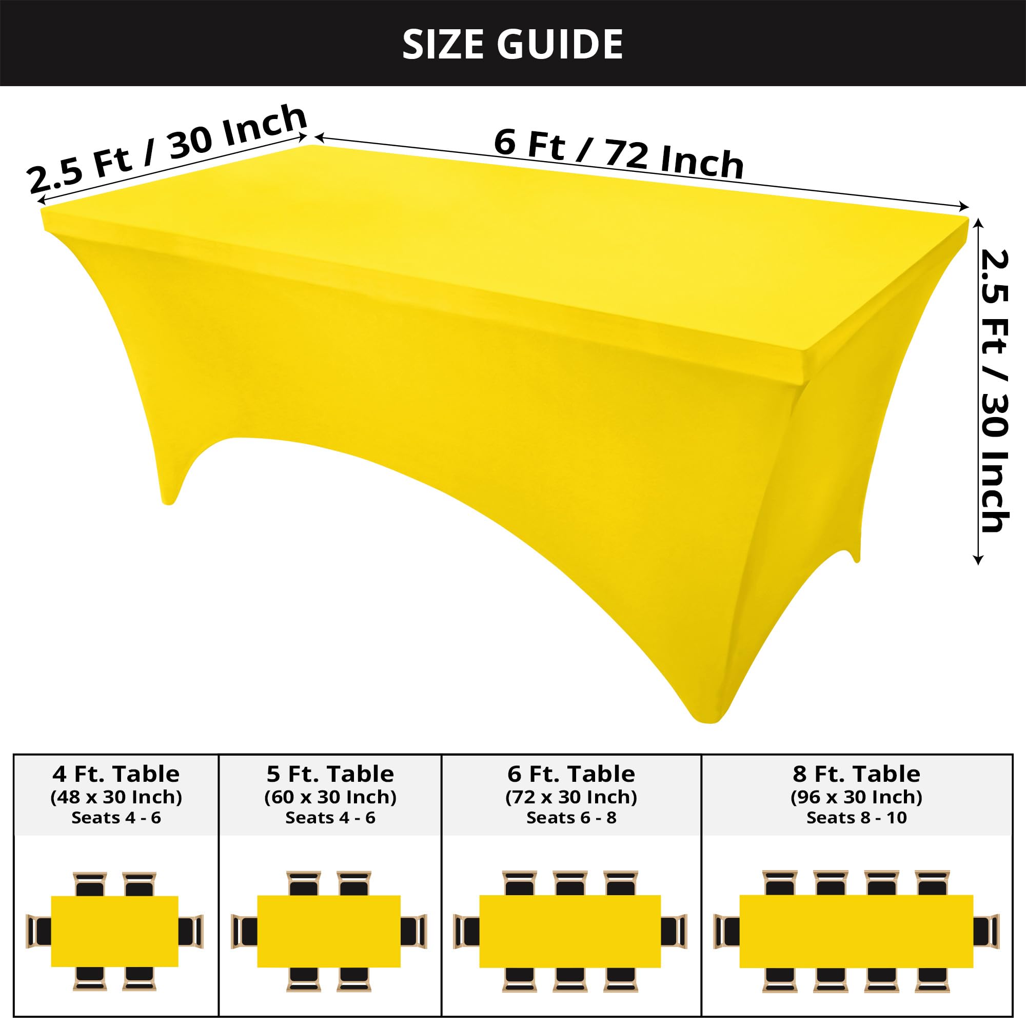 Utopia Kitchen Spandex Tablecloth 2 Pack 6FT  Yellow] Tight  Fitted  Washable and Wrinkle Resistant Stretch Rectangular Patio Table cover for Event  Wedding  Banquet & Parties 72Lx30Wx30H Inch]