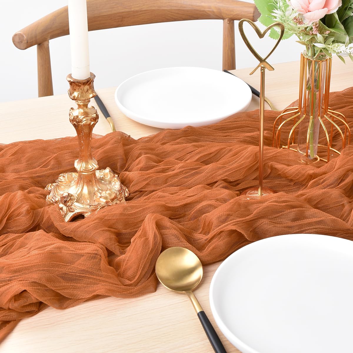 Joanlody Terracotta Cheesecloth Table Runner 10Ft Rustic Gauze Cheese Cloth Table Runner Boho Fall Thanksgiving Table Runner For