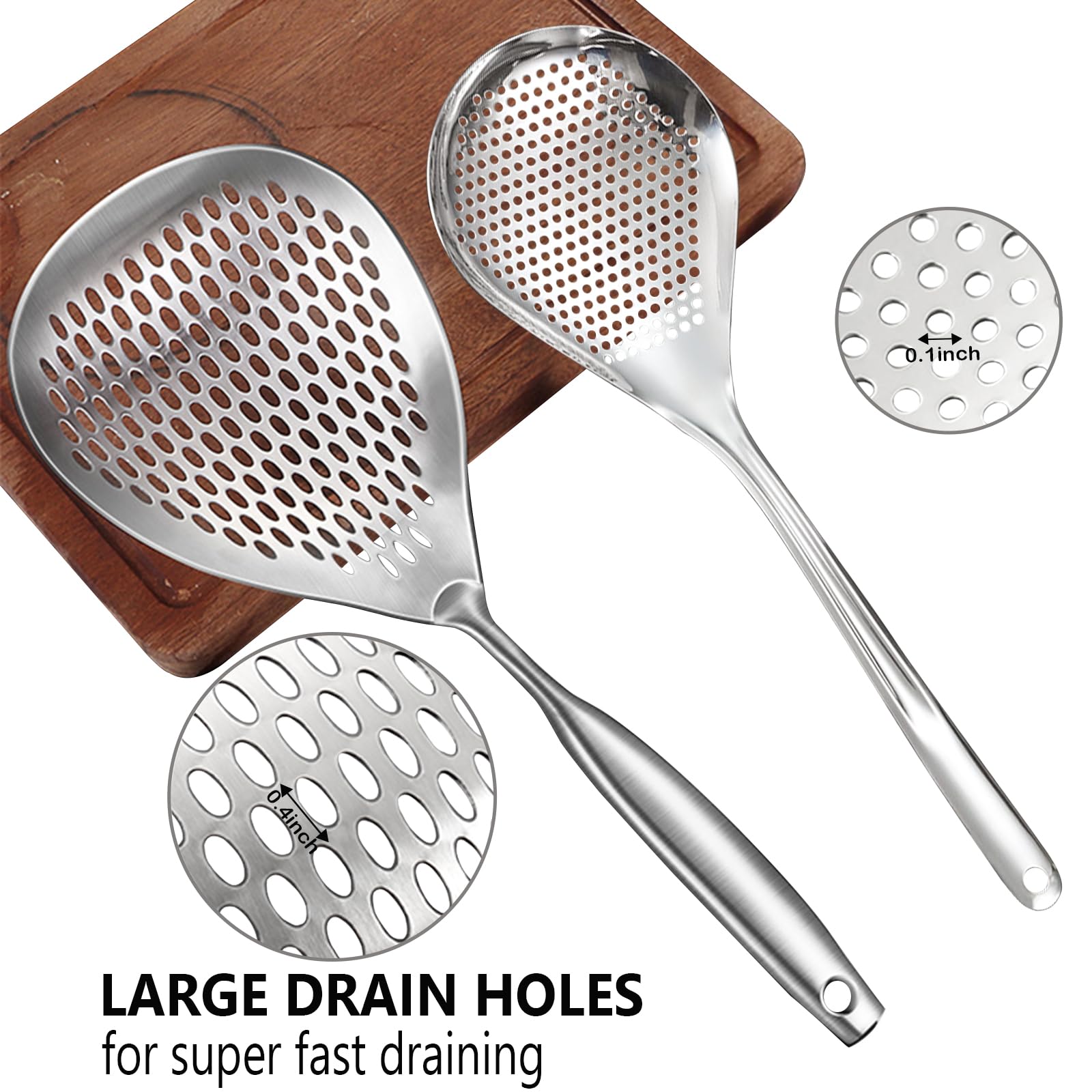 Kaycrown Skimmer Slotted Spoon, 2 Pack Stainless Steel Pasta Spider Strainer Skimmer Ladle Spoon For Frying And Cooking, Frying