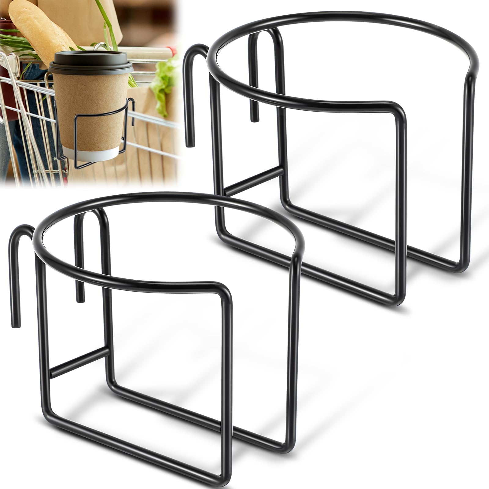 Yaocom 2 Pcs Shopping Cart Cup Holder Updated Portable Cup Holder with Bottom Bar Shopping Cart Drink Holder for Hanging Stainle