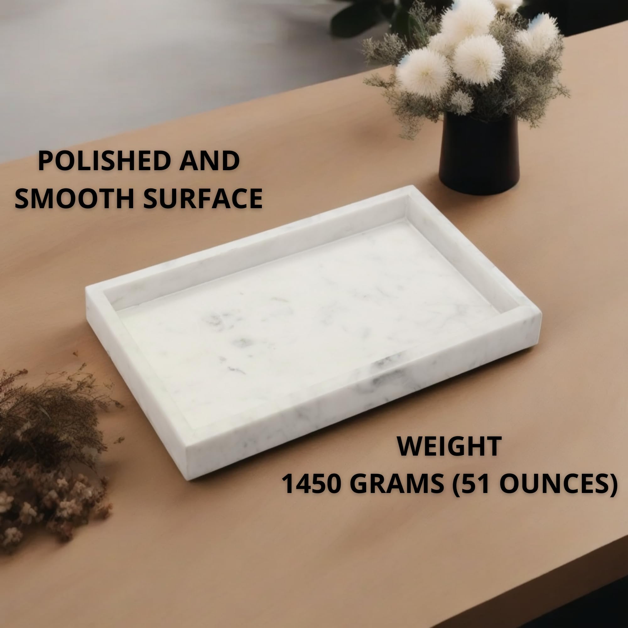 Kc Kullicraft Natural Marble Tray For Desktop/Kitchen/Vanity/Bathroom, Stone Organizer Tray For Coffee Table, Plate Holder For T