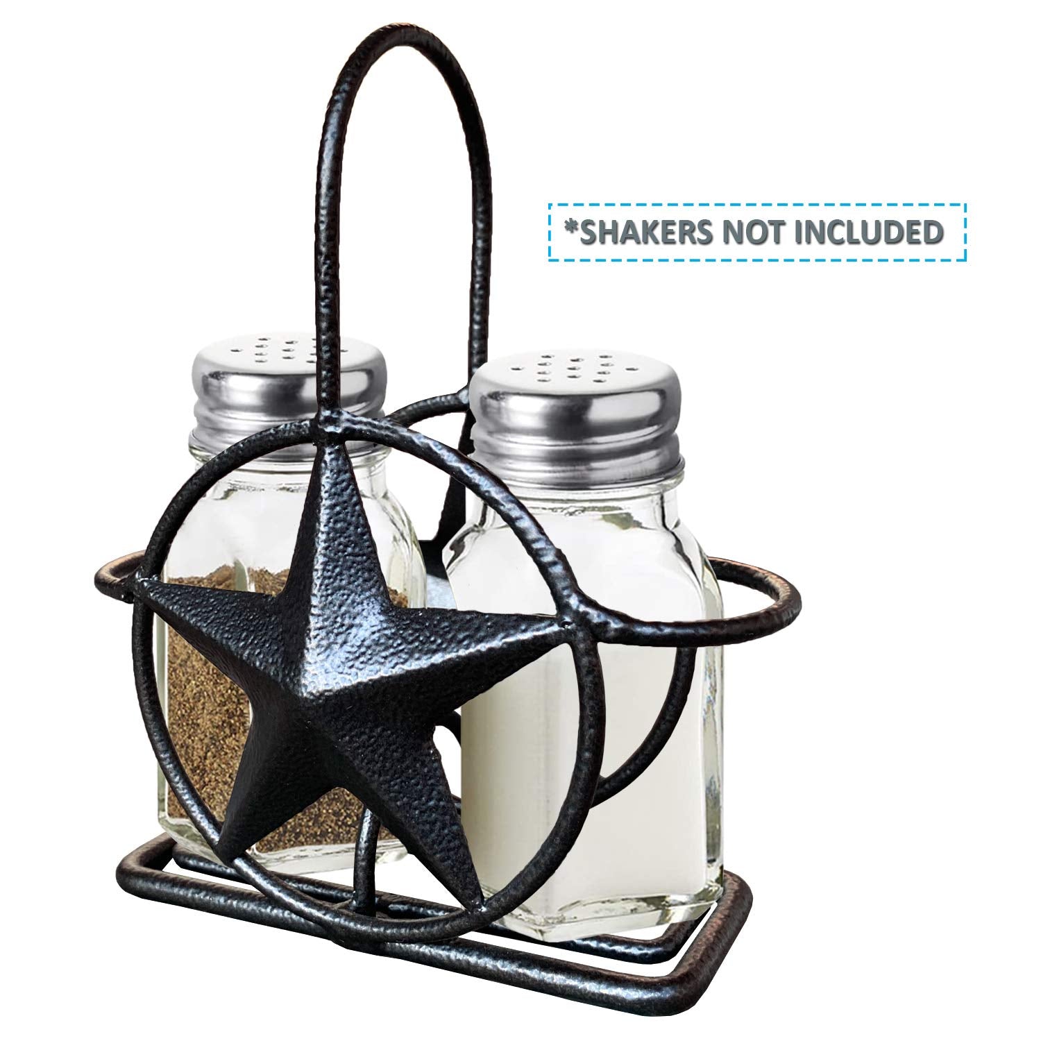 Black Rustic Texas Star Salt And Pepper Holder - Country Farmhouse Iron Metal Primitive Kitchen Countertop Holders, Western Styl