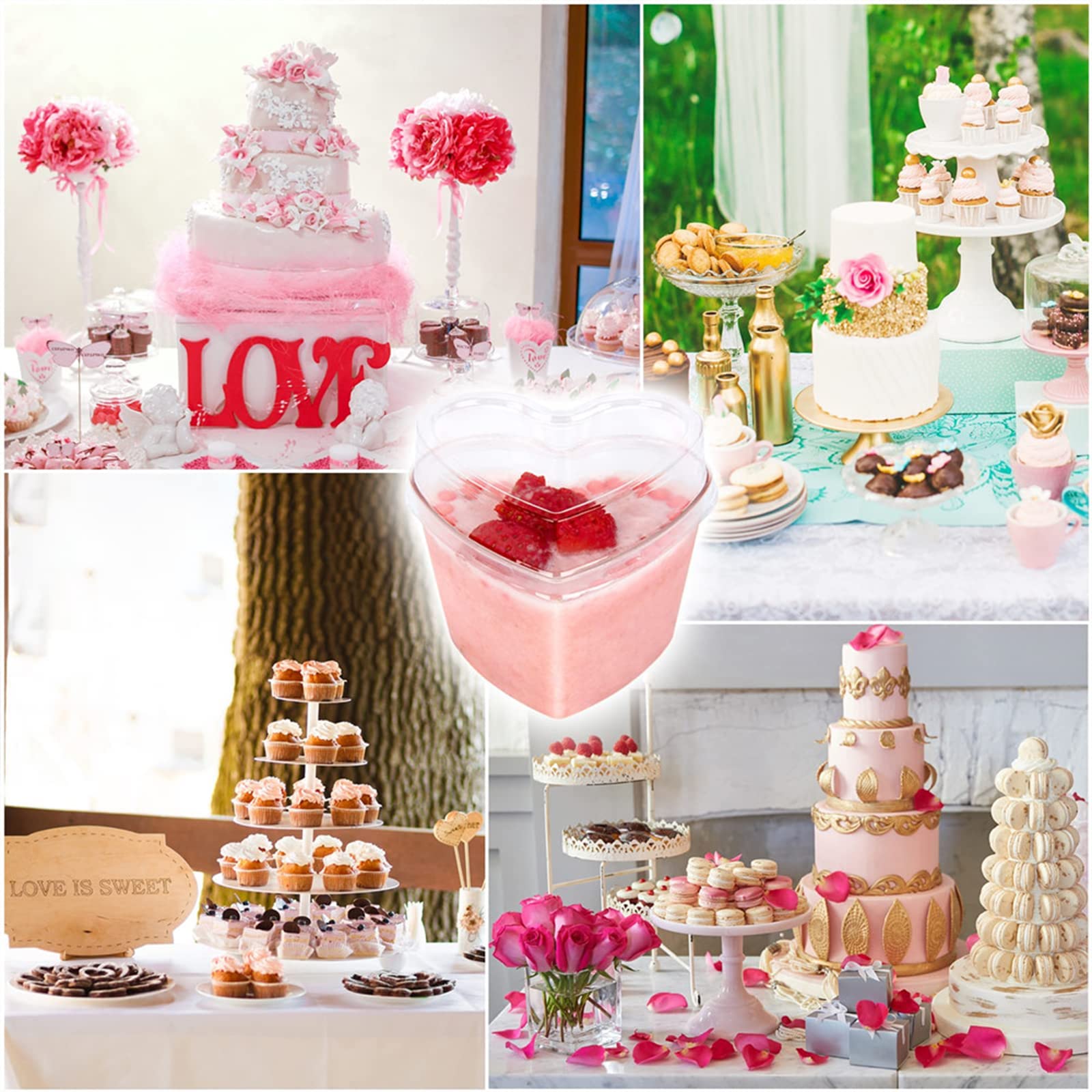 Yuxitia 50 Pcs Heart Plastic Mini Dessert Cups With Lids And Spoons 5 Oz Clear Parfait Cups Appetizer Cups With Lid For Party Pu