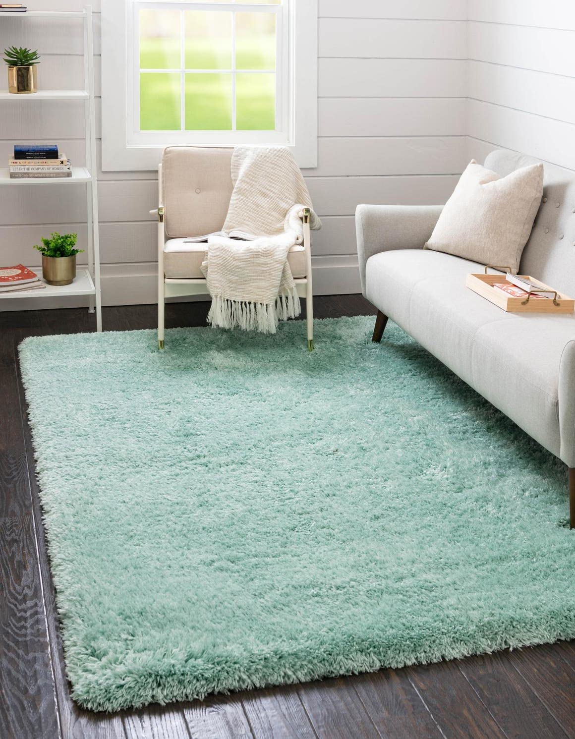 Rugs.com Infinity Collection Solid Shag Area Rug-8 feet x 11 feet Cyan Shag Rug Perfect for Living Rooms, Large Dining Rooms, Op