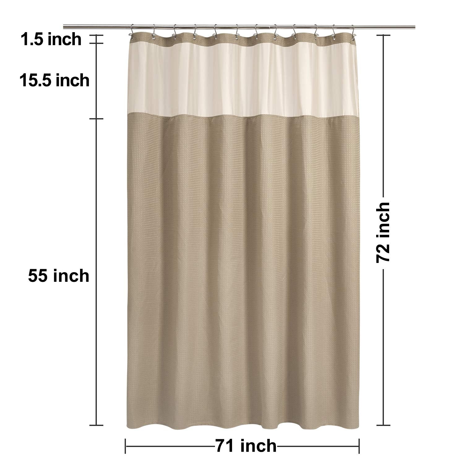 N&Y HOME Waffle Weave Shower Curtain with Snap-in Fabric Liner Set  12 Hooks Included - Hotel Style  Water-Repellent & Washable  Mesh Top Window - 71x72  Linen